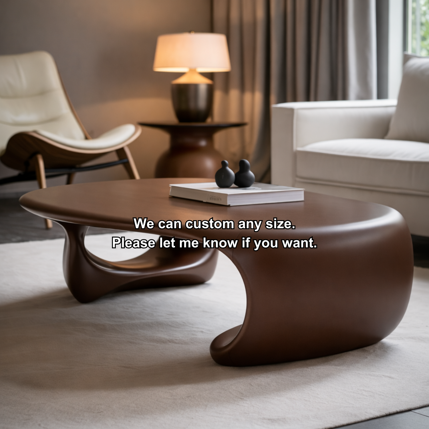 Solid Wood Sculptural Coffee Table with Organic Curved Base – Modern Living Room Table