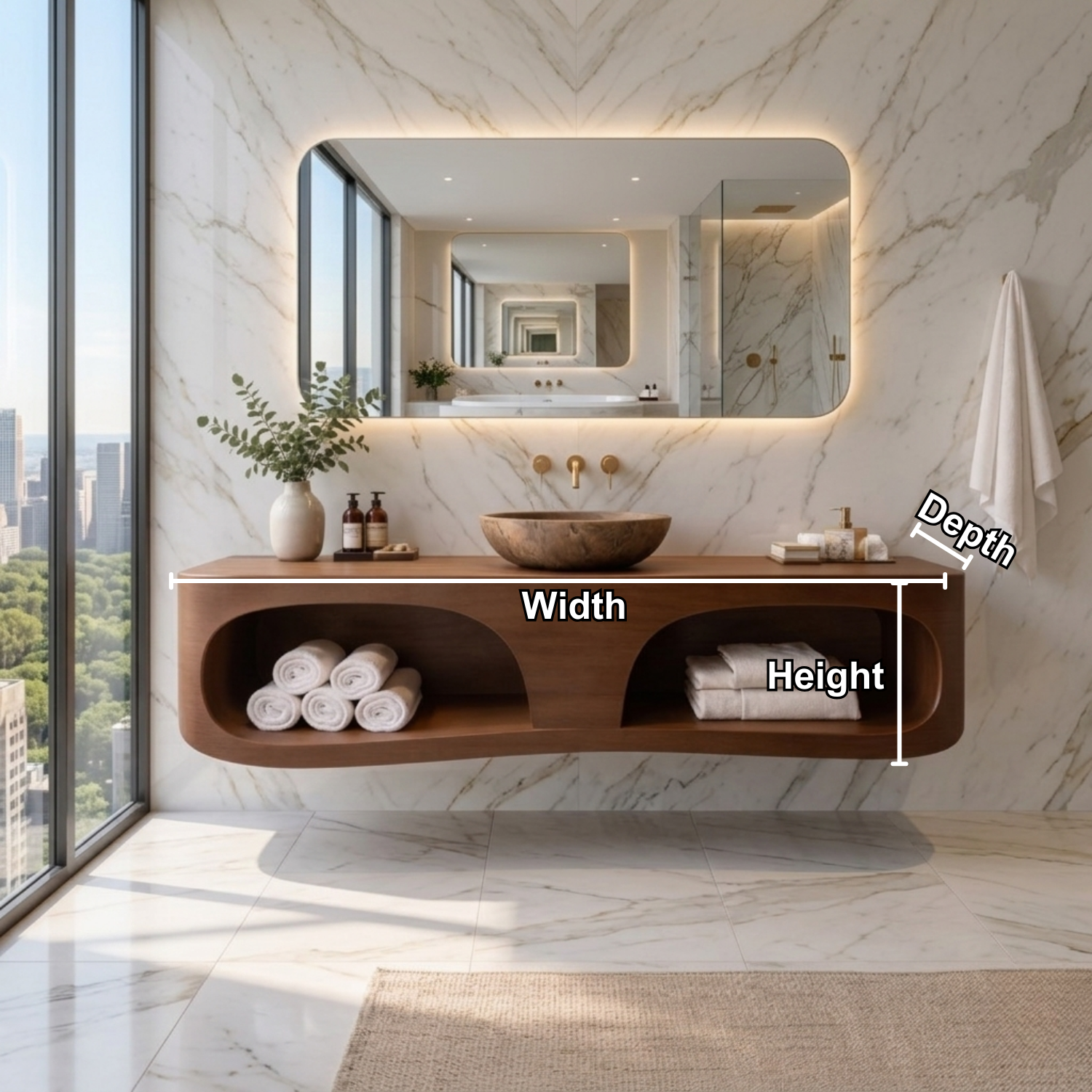 Solid Wood Floating Bathroom Vanity with Open Shelf – Modern Wall Mounted Vanity
