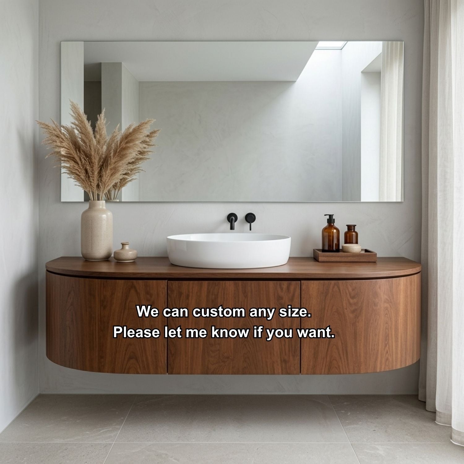 Curved Edge Floating Bathroom Vanity with Rounded Side Cabinets and Hidden Storage