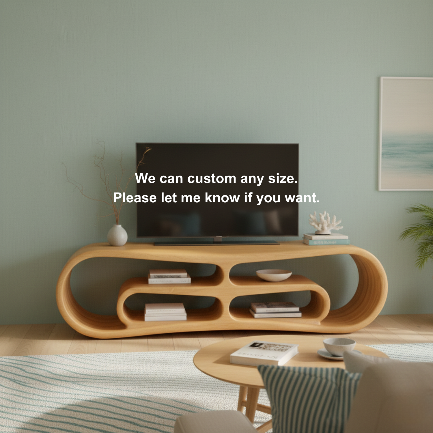 Modern Solid Wood TV Stand with Curved Design & Open Shelving - Stylish Living Room Storage