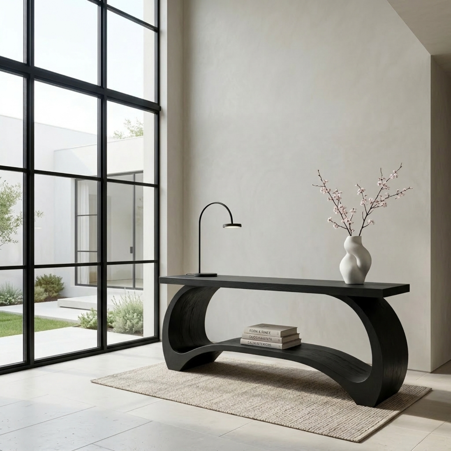 Sculptural Solid Wood Console Table with Curved Base – Modern Statement Entryway Table