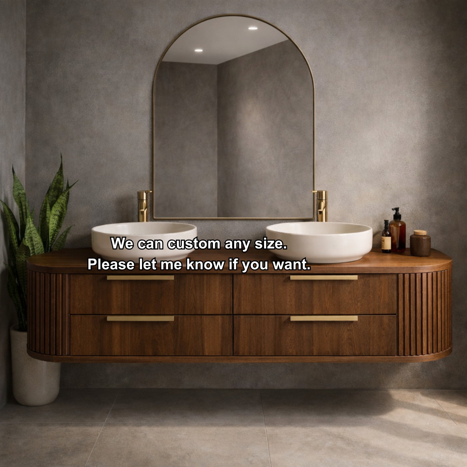 Floating Bathroom Vanity with Fluted Side Panels and Four Drawer Storage Design
