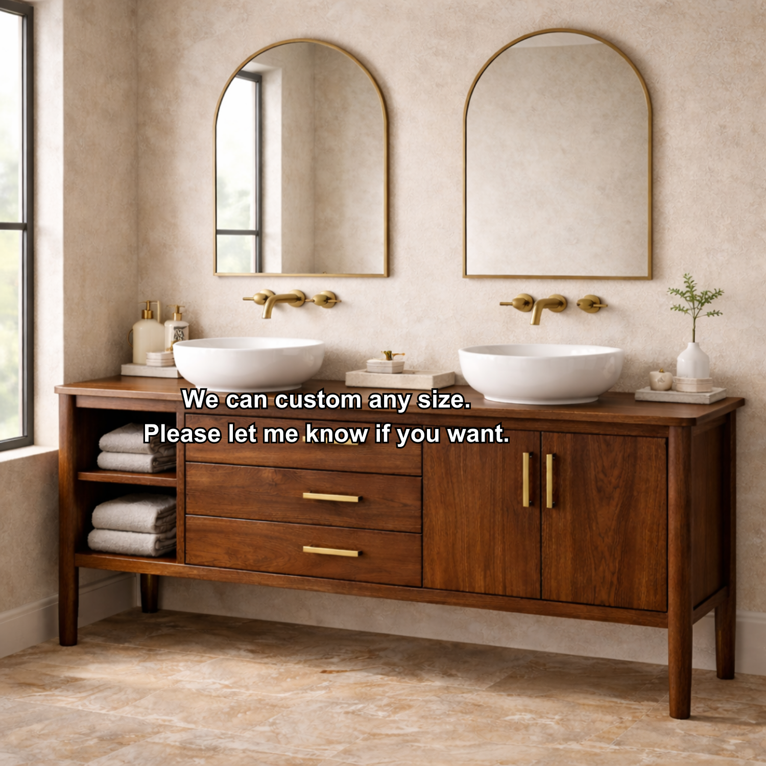 Solid Wood Bathroom Vanity with Open Shelf, Three Drawers and Double Door Cabinet