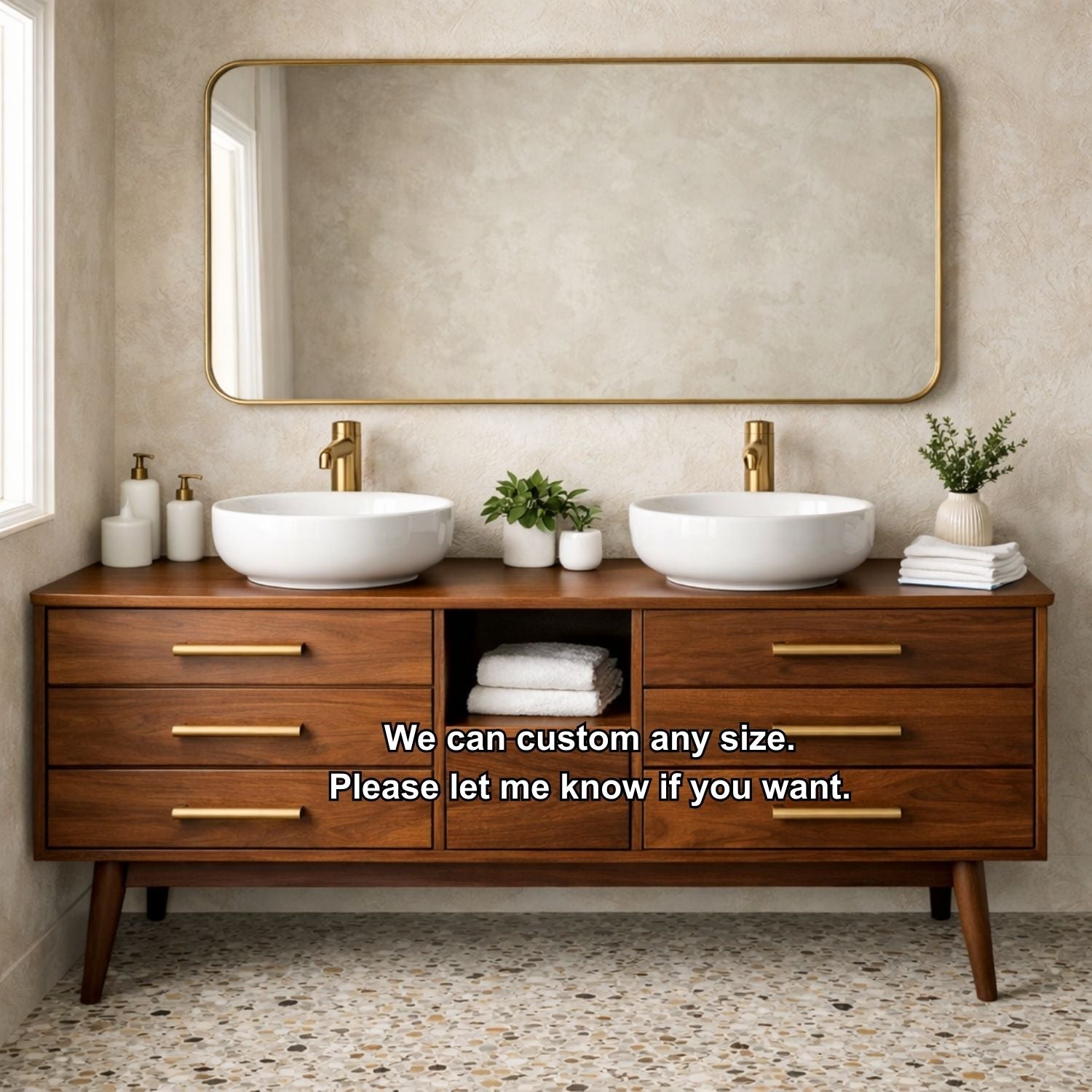 Symmetrical 6-Drawer Freestanding Vanity - Handcrafted Solid Wood Double Console