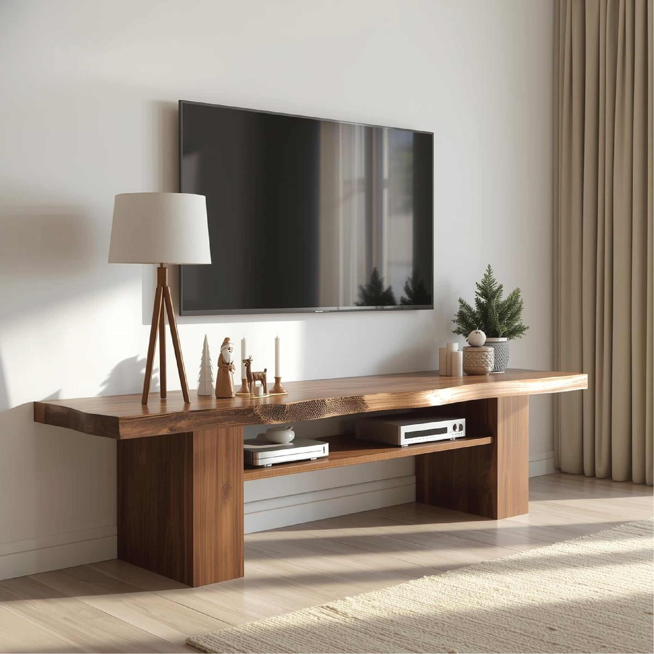 Live Edge Solid Wood TV Stand Rustic Media Console Modern Entertainment Center Table