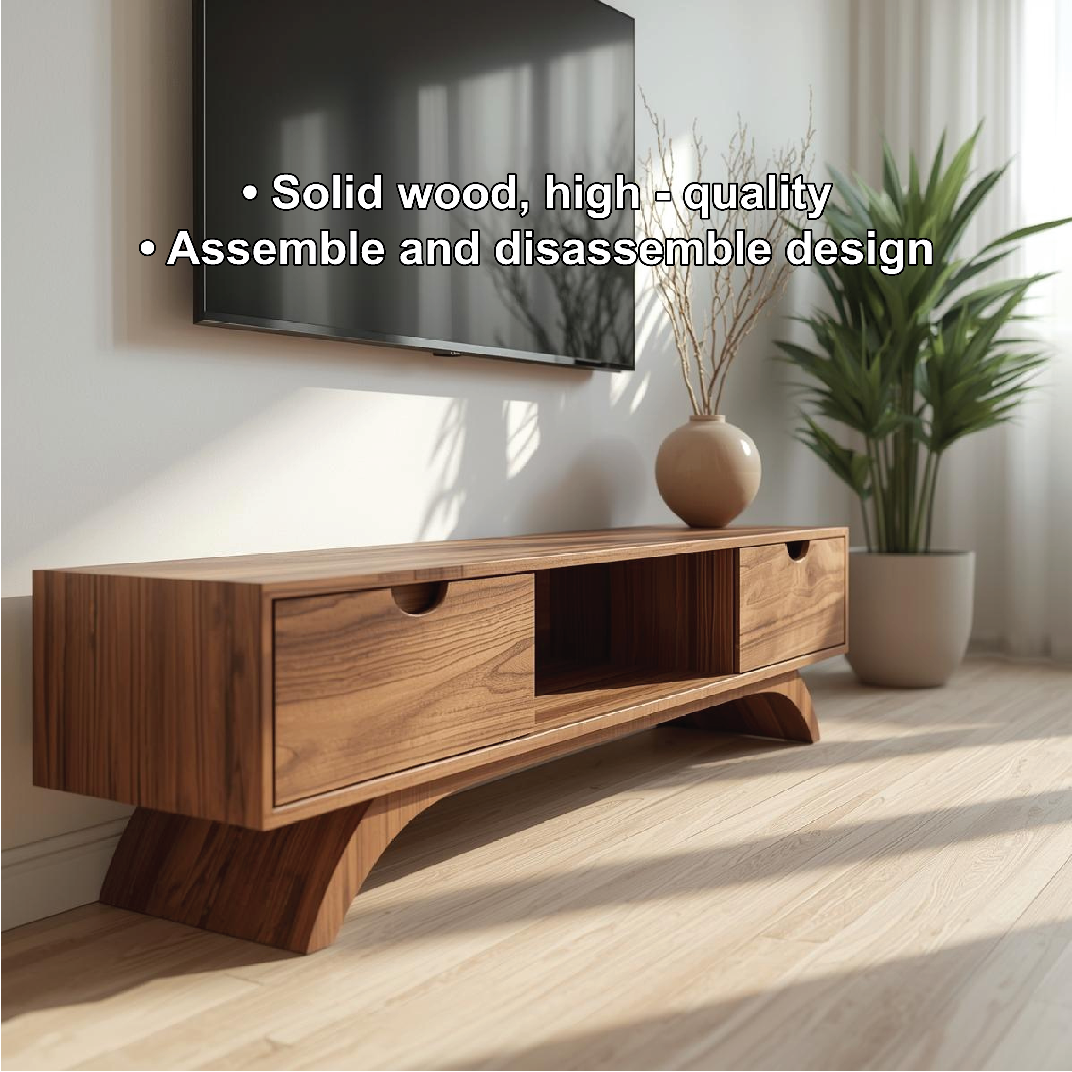 Mid Century Solid Wood TV Stand Modern Media Console Low Entertainment Center Cabinet