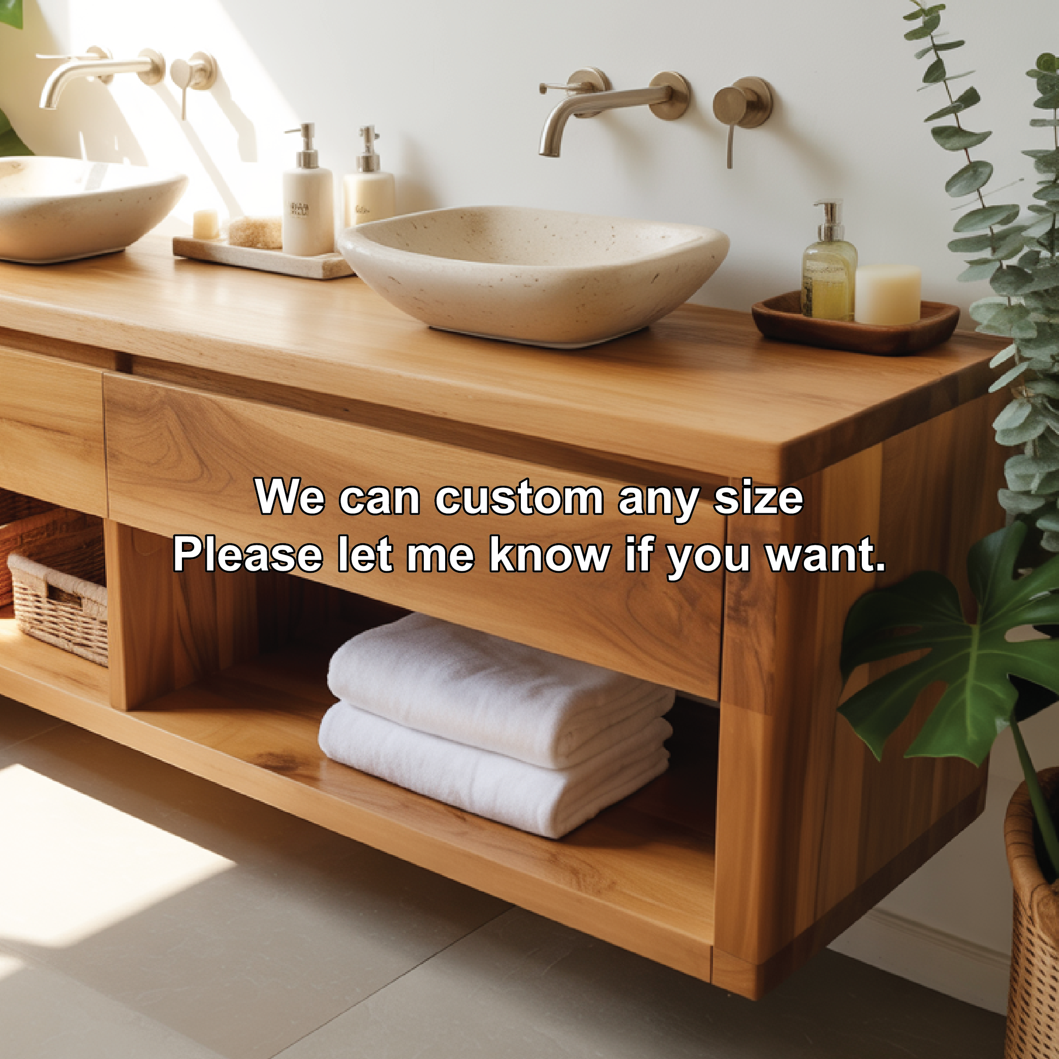 Modern Double Sink Floating Vanity with Wooden Design and Open Shelves