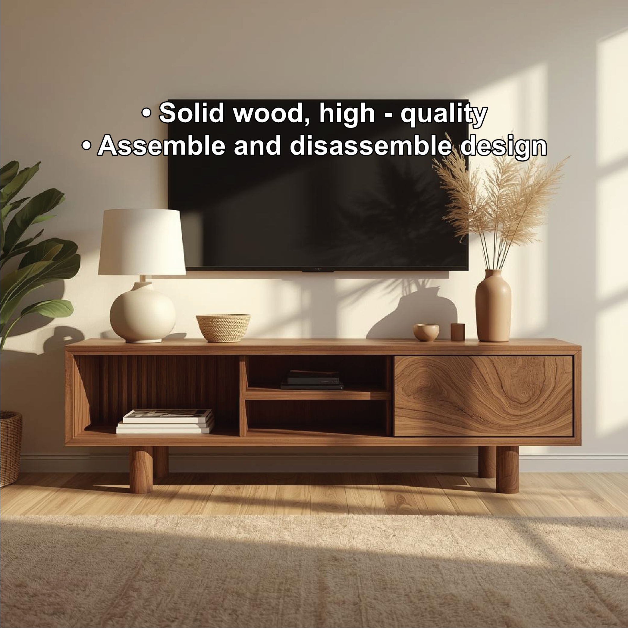 Mid Century Solid Wood TV Stand Modern Media Console Entertainment Center Cabinet Storage