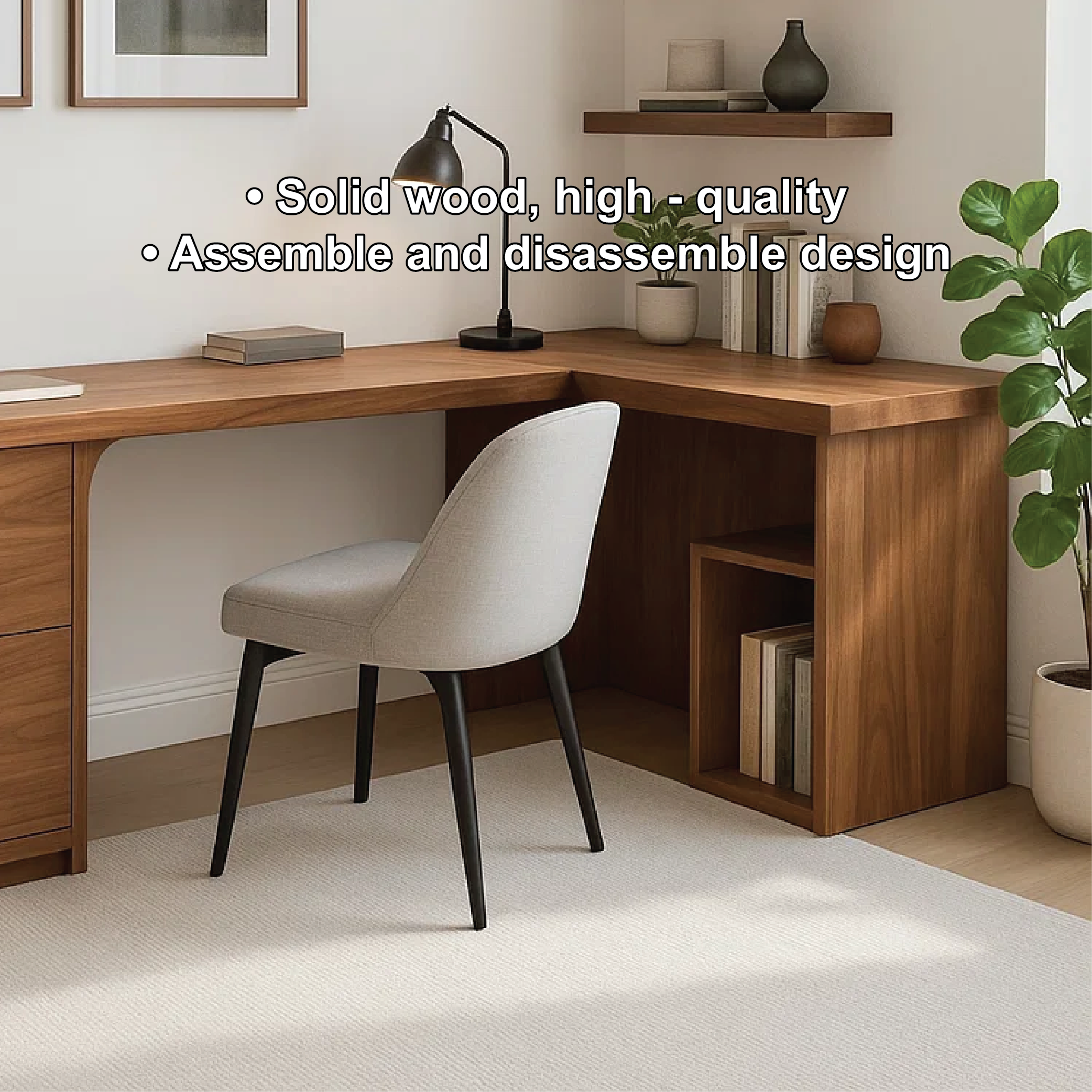 Modern L-Shaped Walnut Desk with Storage Drawer – Minimalist Corner Workspace