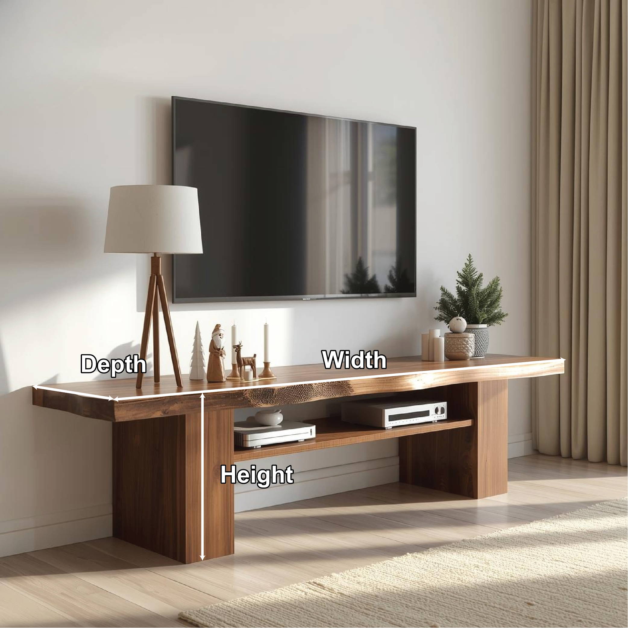 Live Edge Solid Wood TV Stand Rustic Media Console Modern Entertainment Center Table