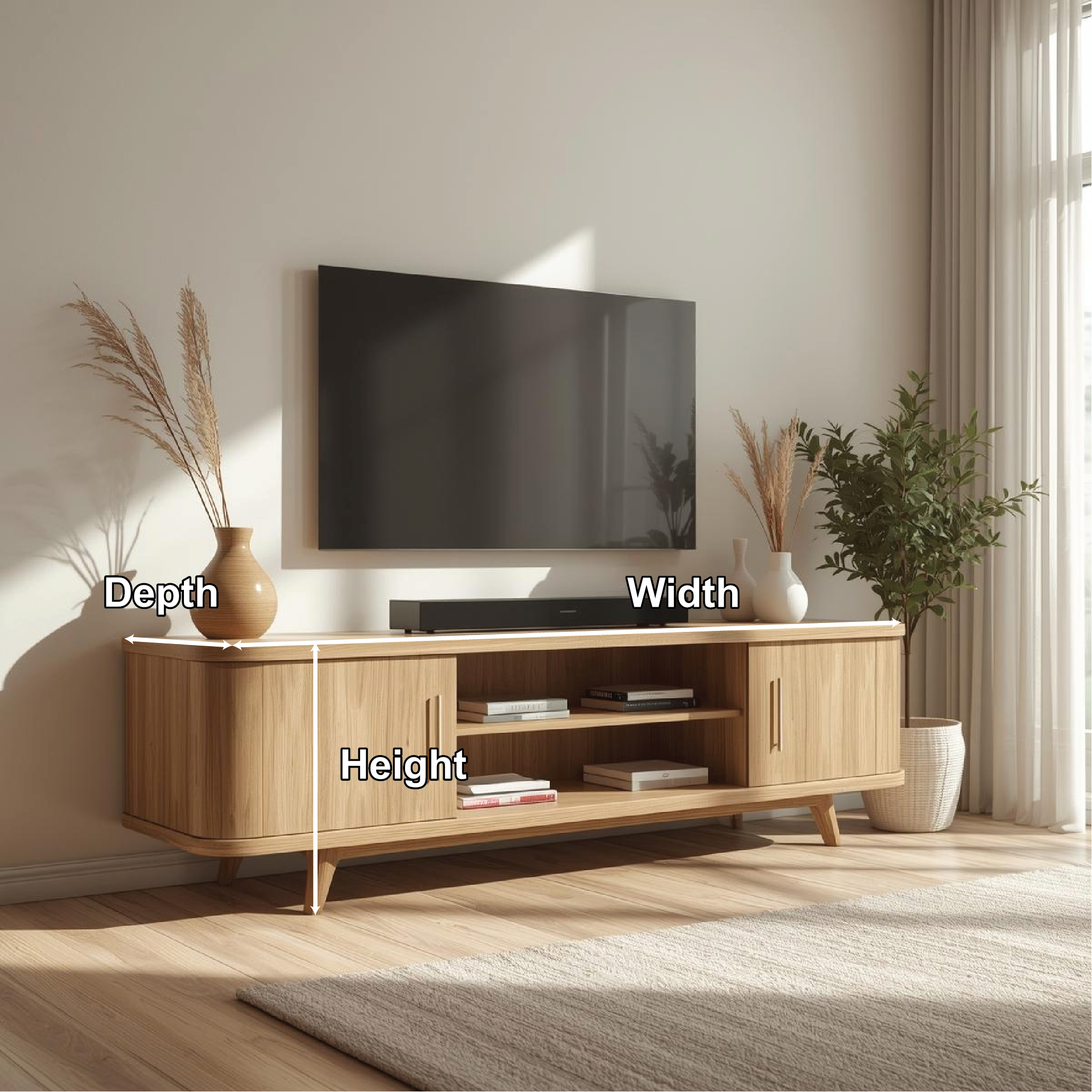 Mid Century Solid Wood TV Stand Modern Media Console Long Entertainment Center Cabinet