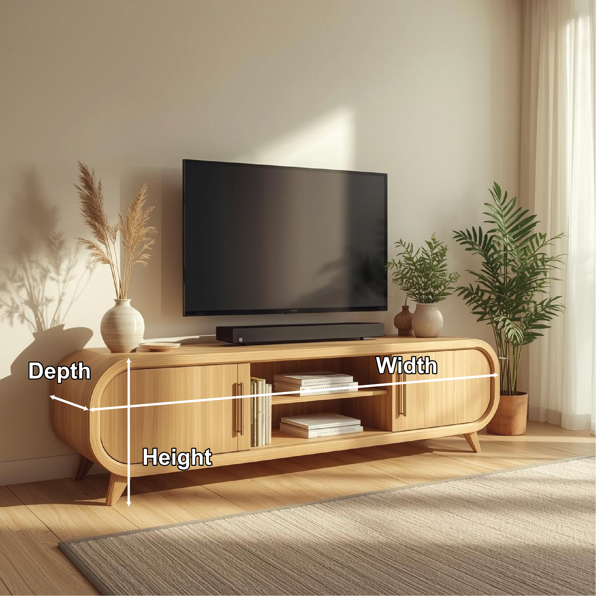 Mid Century Solid Wood TV Stand Curved Media Console Modern Entertainment Center Cabinet