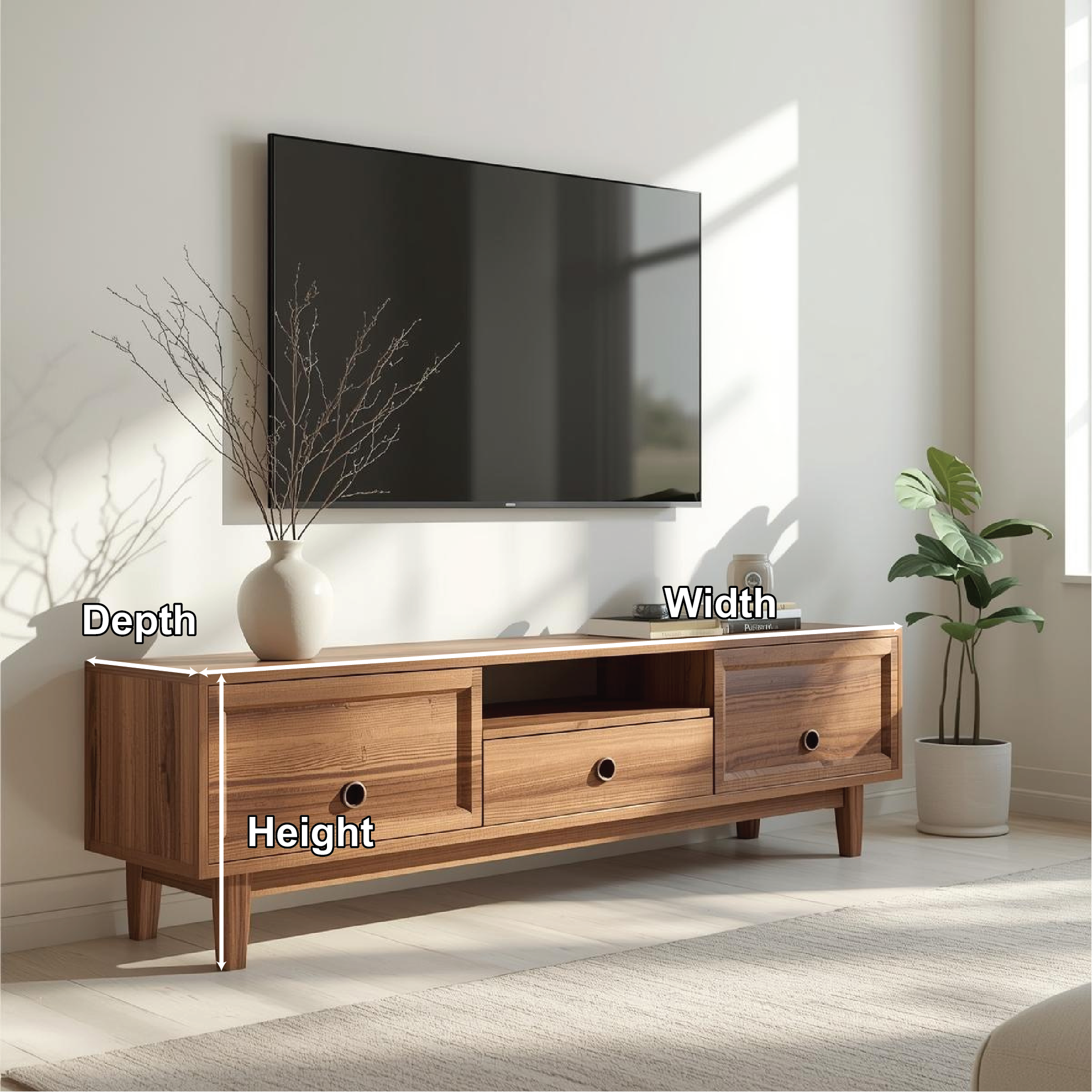 Mid Century Solid Wood TV Stand Modern Media Console Entertainment Center Cabinet