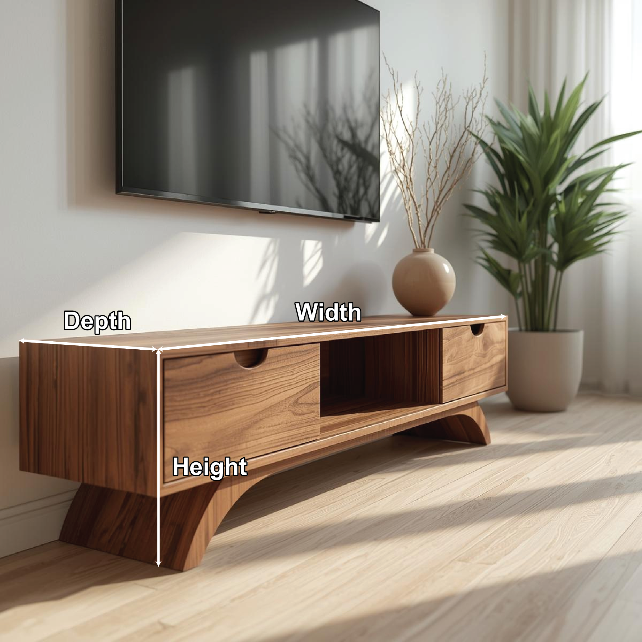 Mid Century Solid Wood TV Stand Modern Media Console Low Entertainment Center Cabinet
