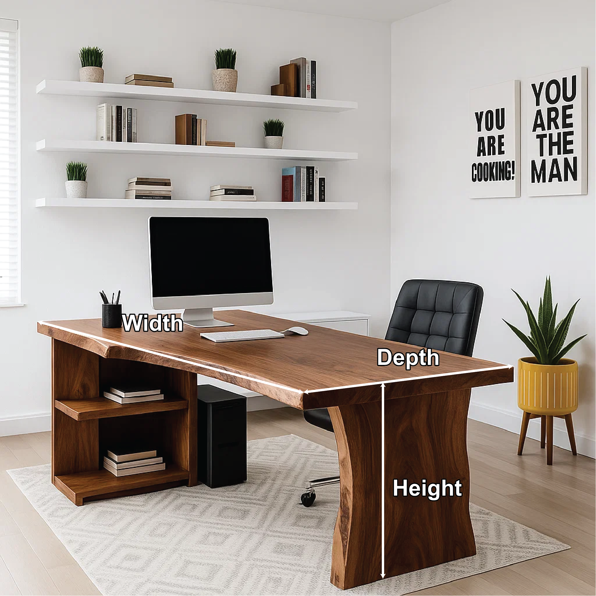 Live Edge Executive Desk Modern Office Desk With Storage Large Writing Computer Desk