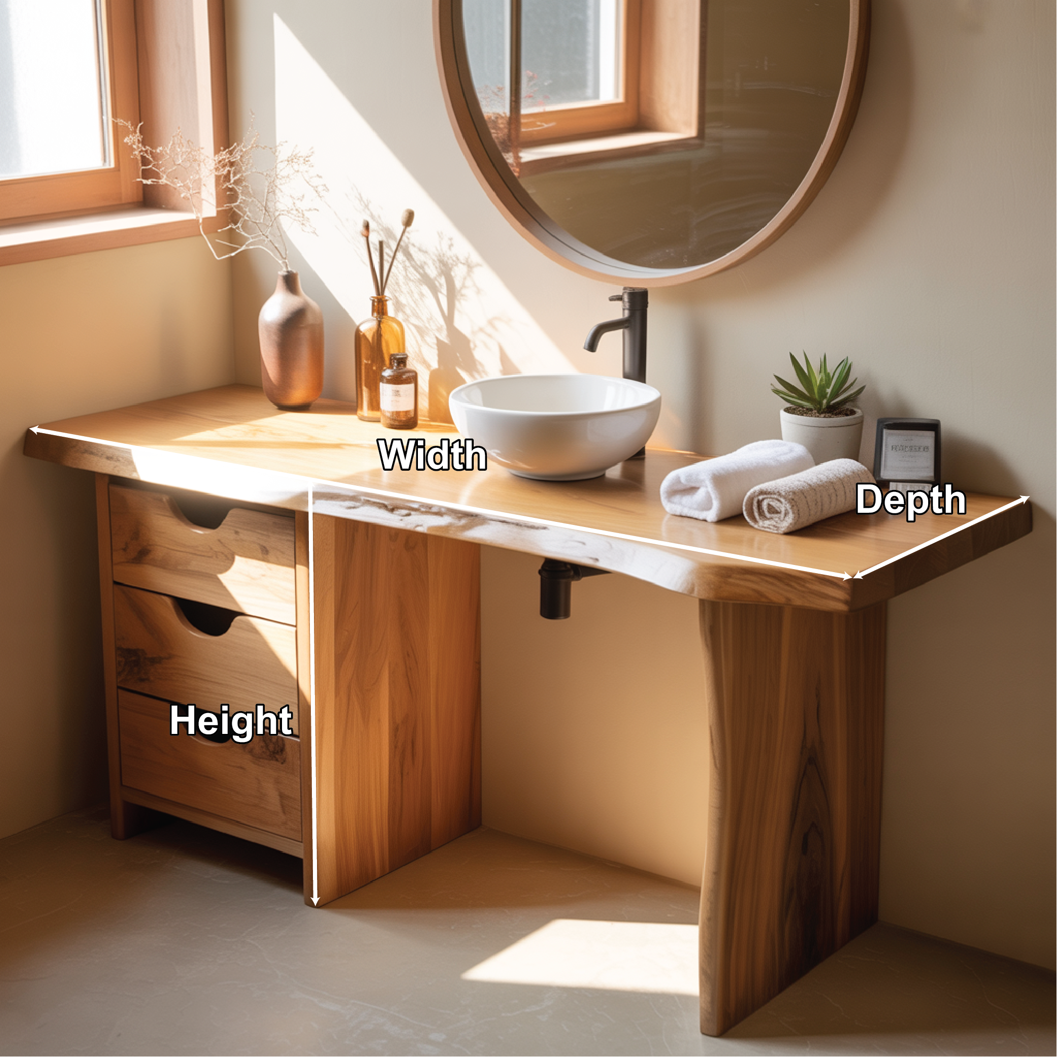 Rustic Live Edge Wood Bathroom Vanity Cabinet With Drawers Natural Wood Vanity Base