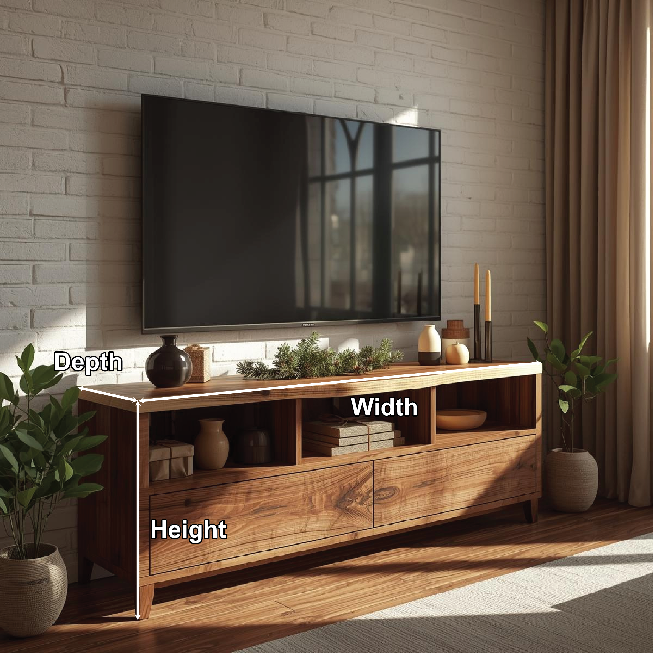 Mid Century TV Stand Solid Wood Media Console Modern Entertainment Center Storage