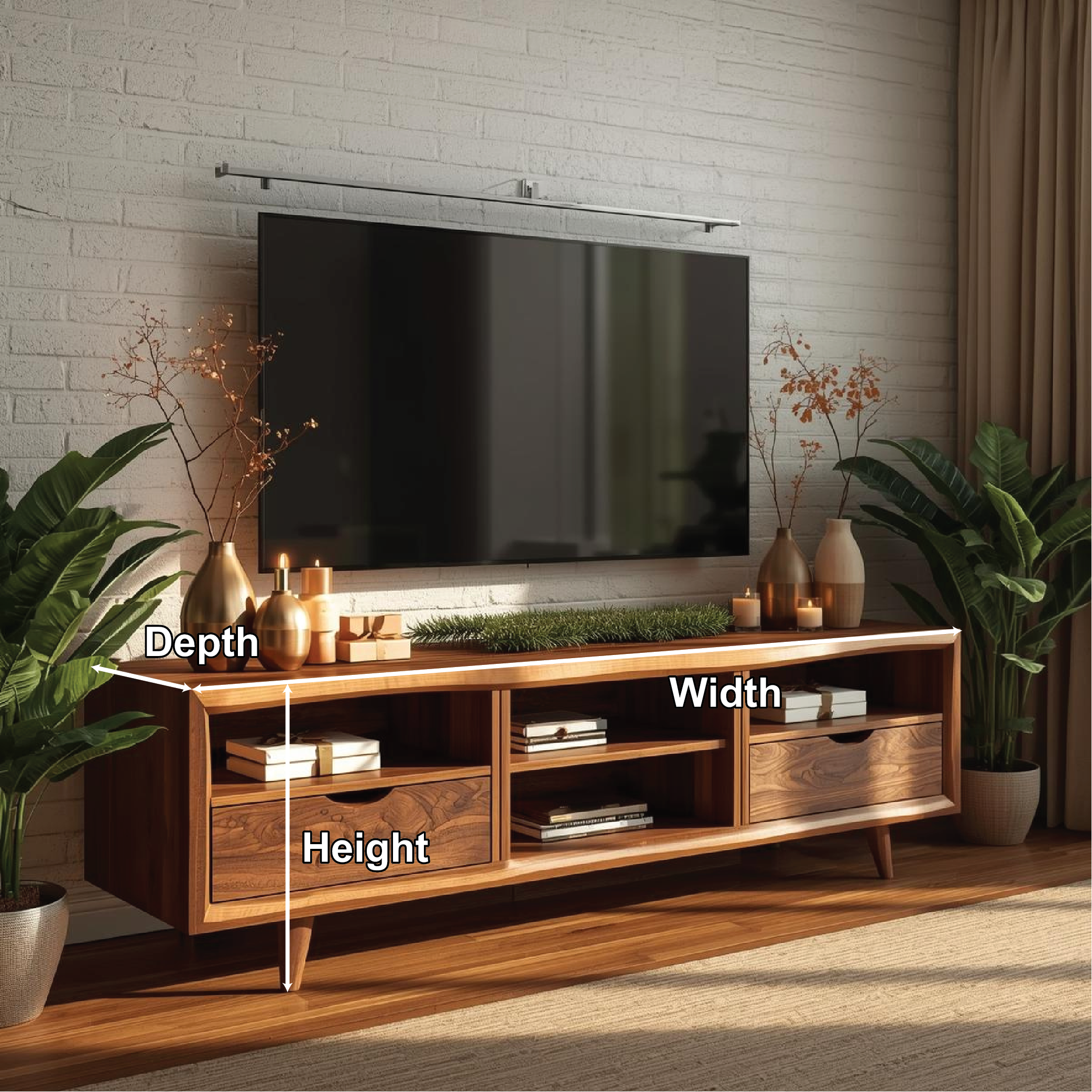 Mid Century TV Stand Solid Wood Media Console Modern Entertainment Center Cabinet