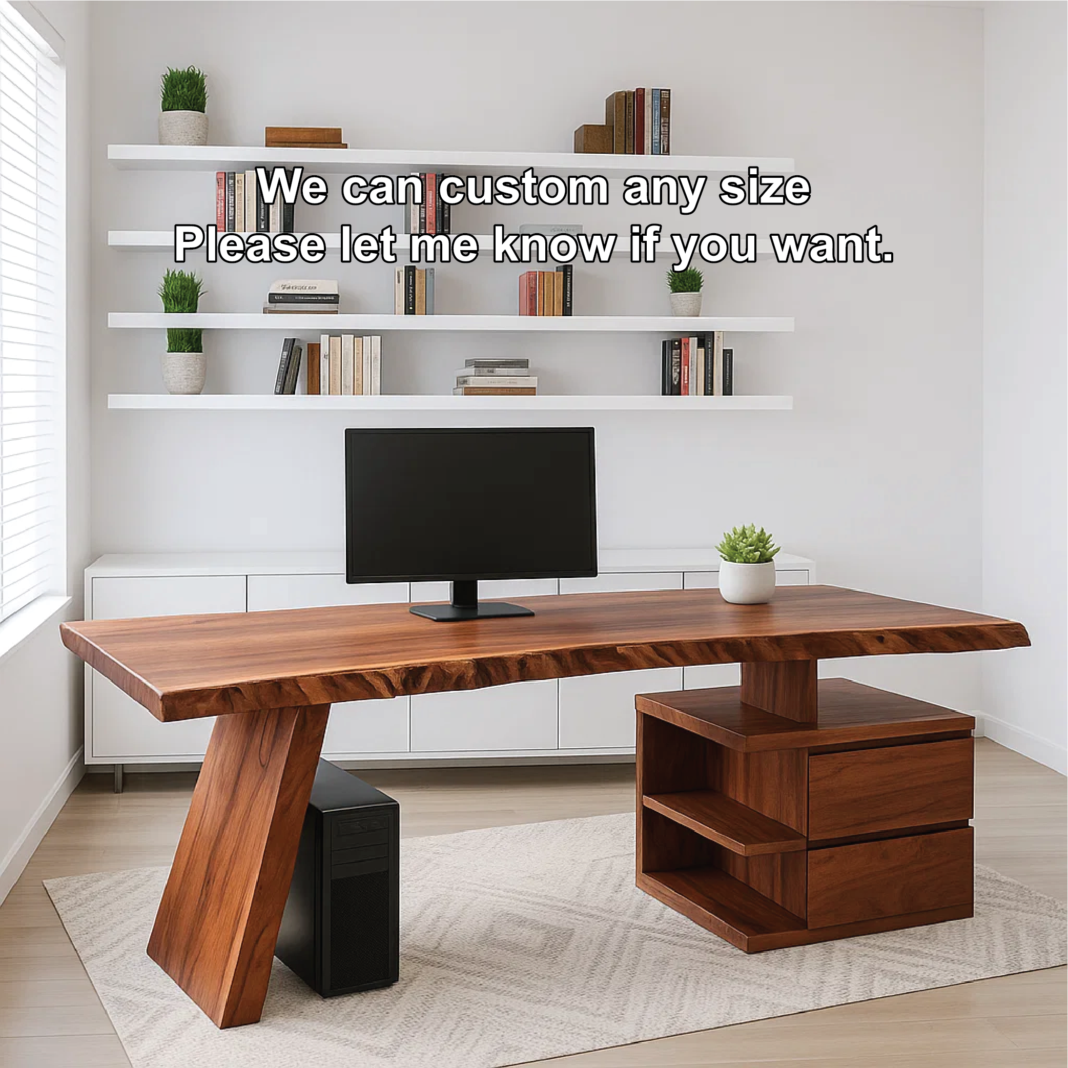 Live Edge Office Desk with Drawer Storage Modern Writing Computer Desk Solid Design