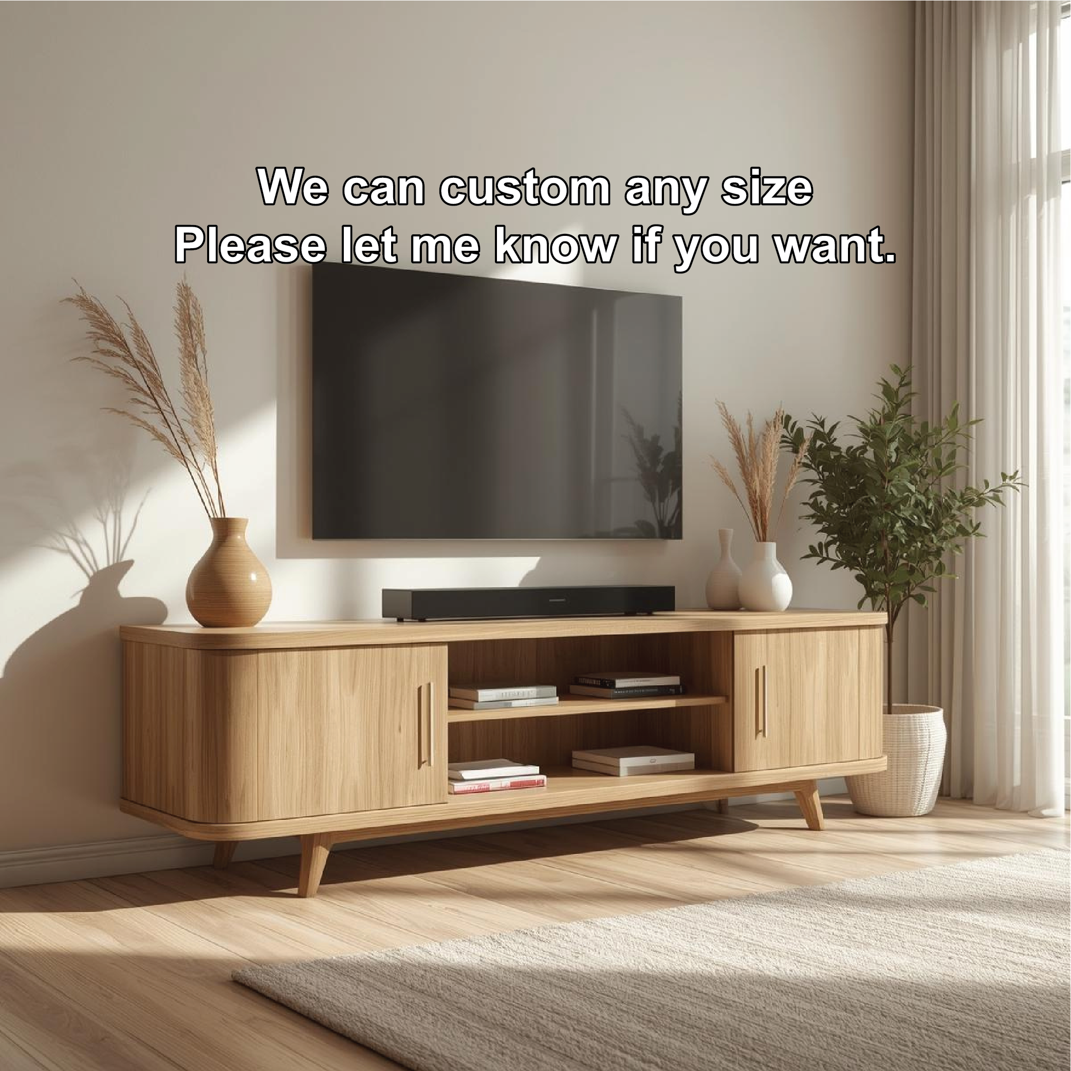 Mid Century Solid Wood TV Stand Modern Media Console Long Entertainment Center Cabinet