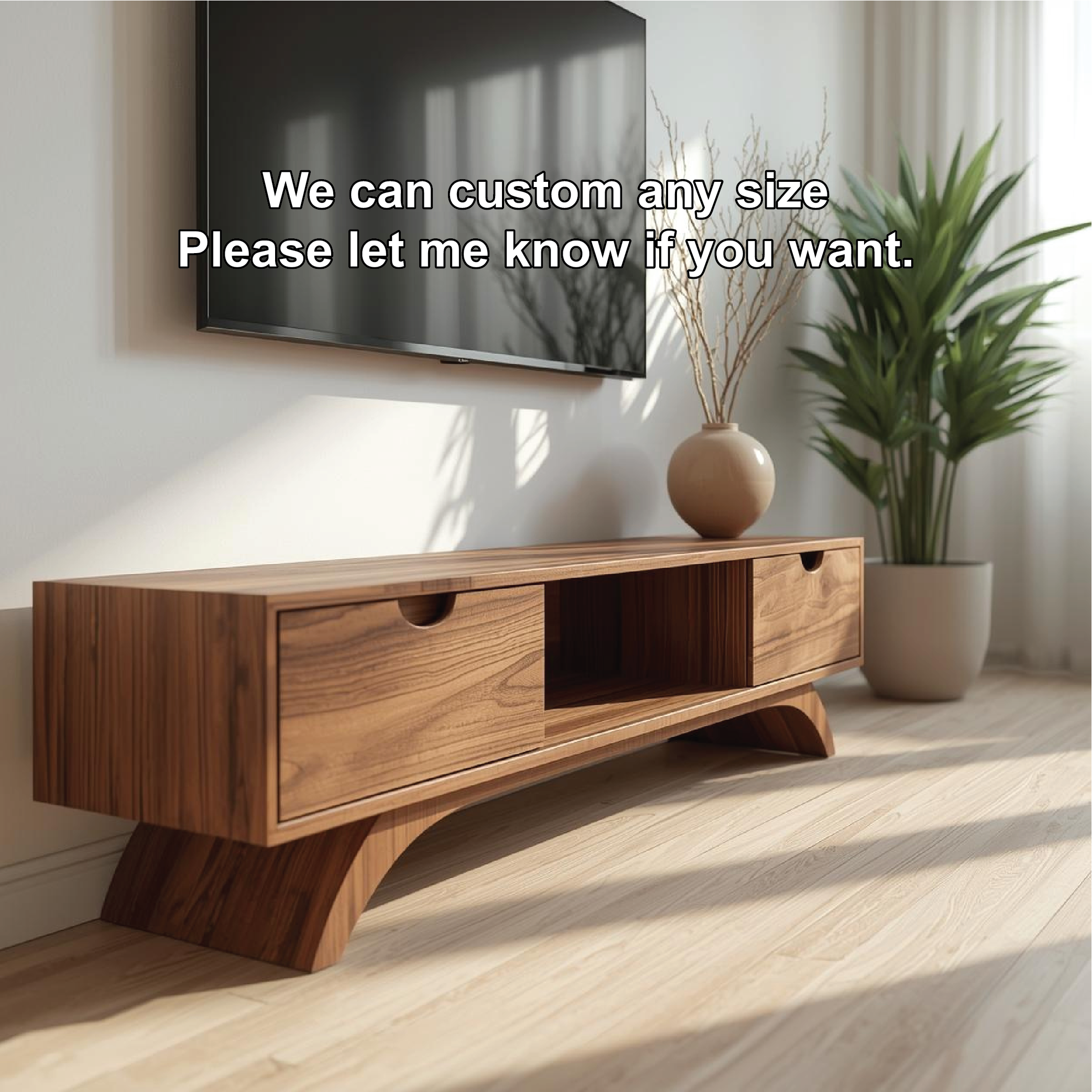 Mid Century Solid Wood TV Stand Modern Media Console Low Entertainment Center Cabinet