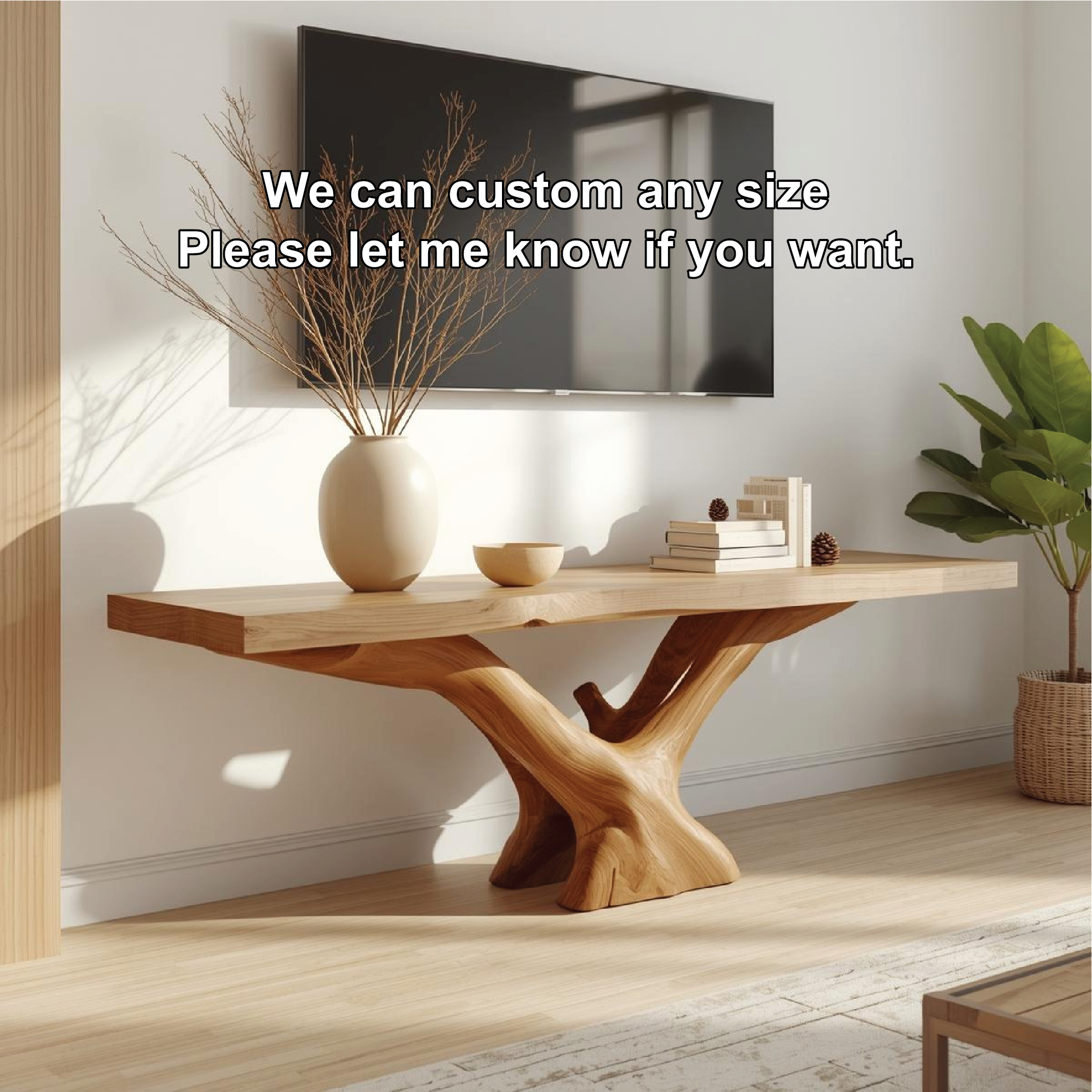 Rustic Solid Wood TV Stand Sculptural Base Media Console Modern Entertainment Table