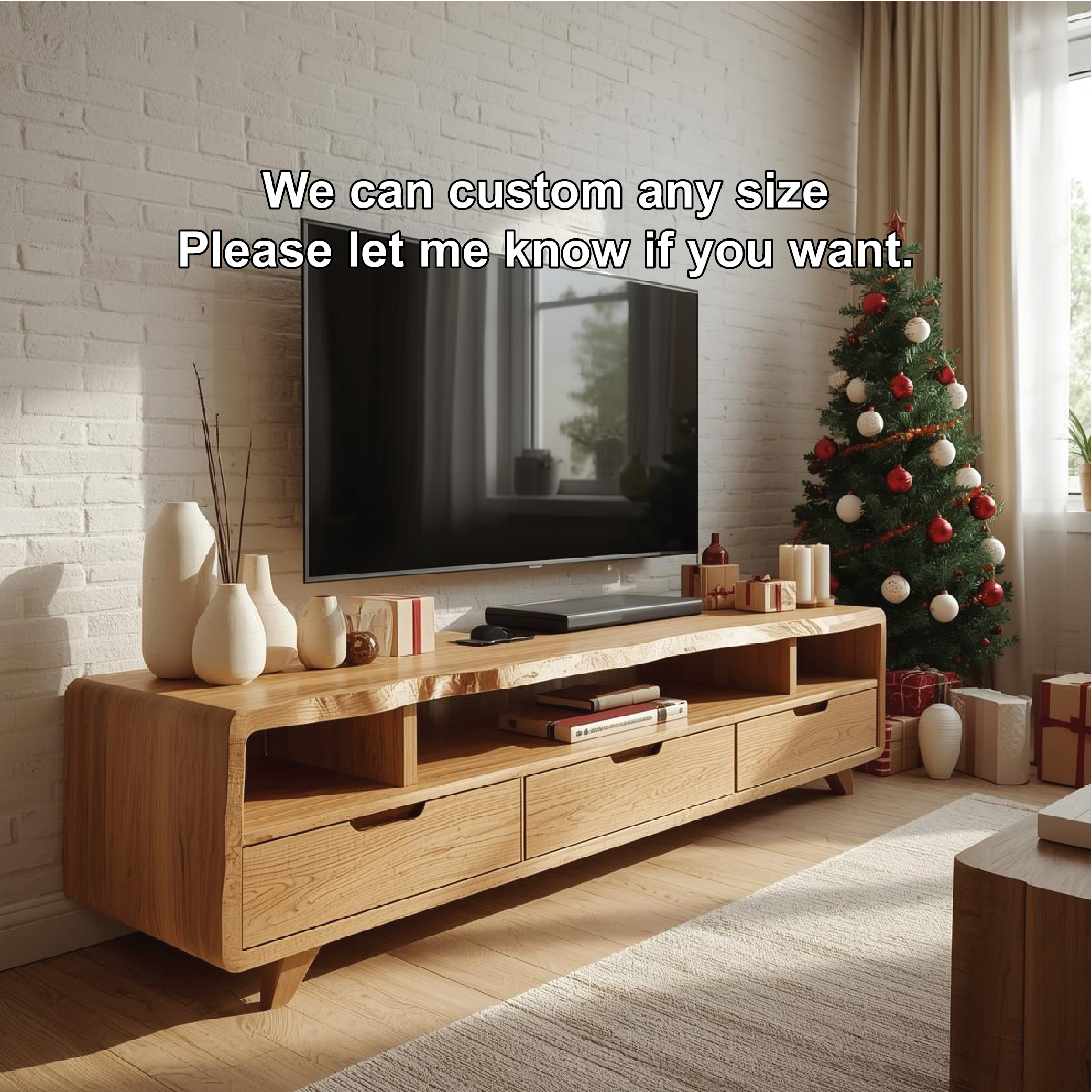 Mid Century Solid Wood Television Stand Walnut Media Console with Drawers Living Room Storage