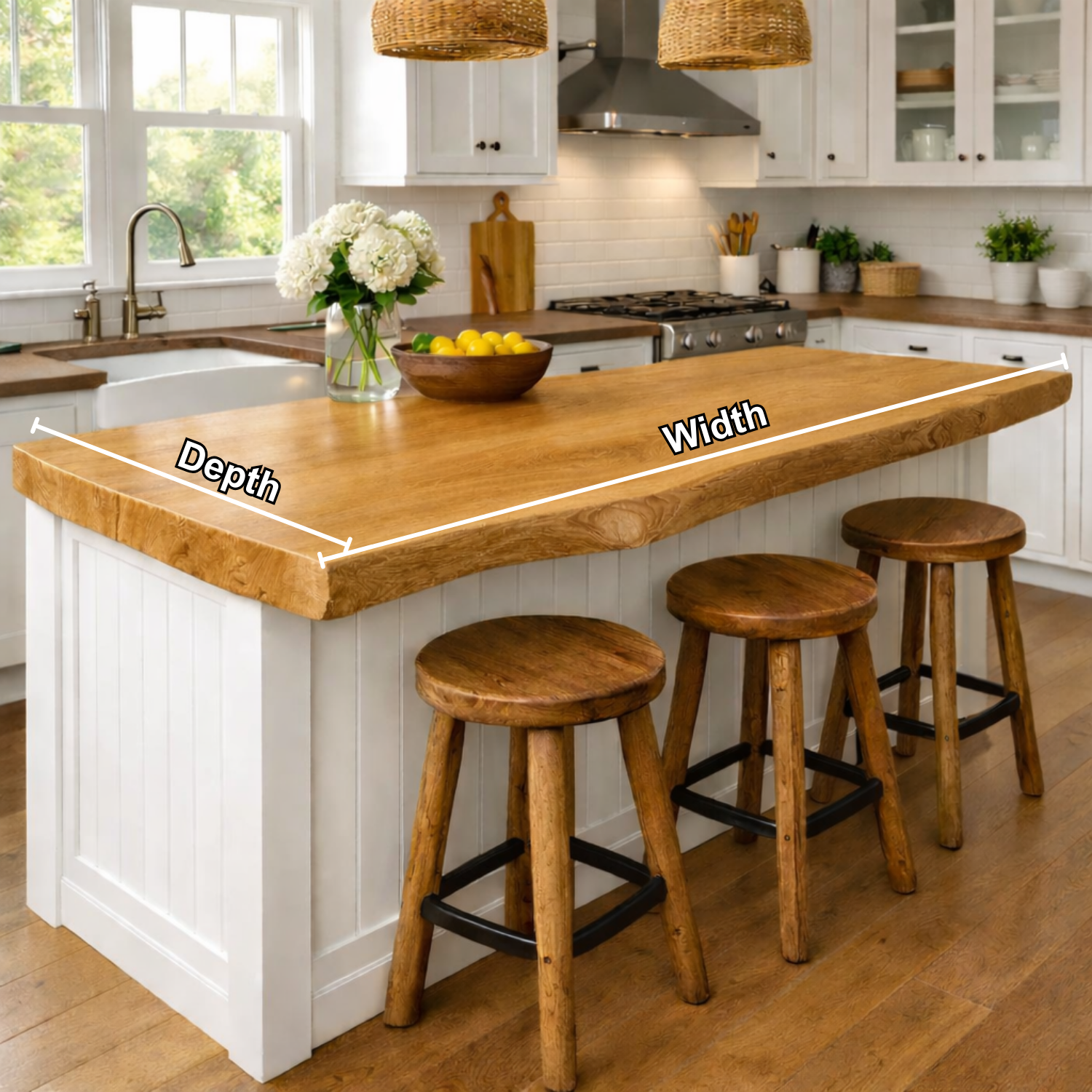 Solid Wood Kitchen Countertop – Live Edge Island Top with Bar Seating