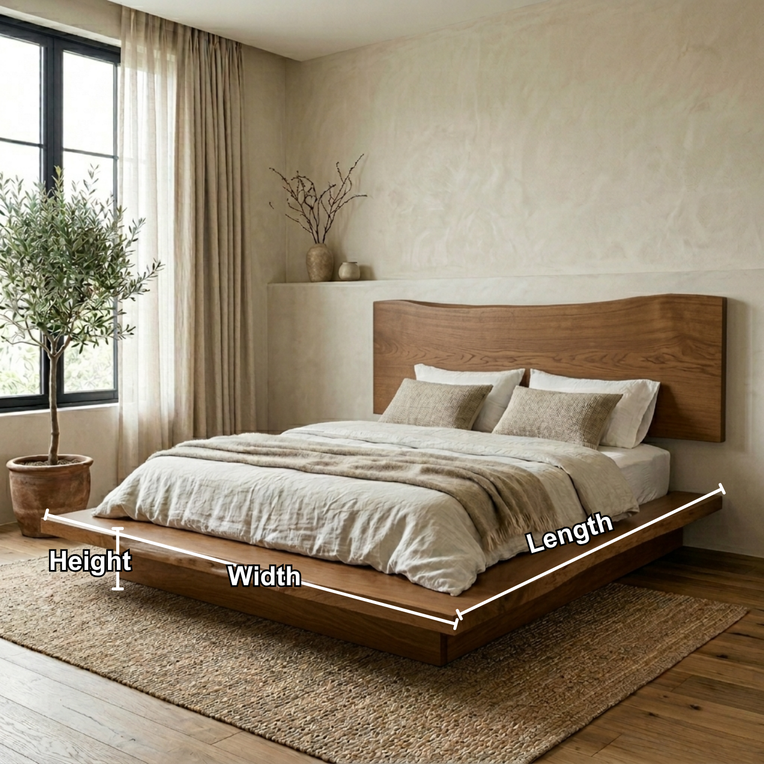 Live Edge Solid Wood Platform Bed Frame with Floating Low Profile Design