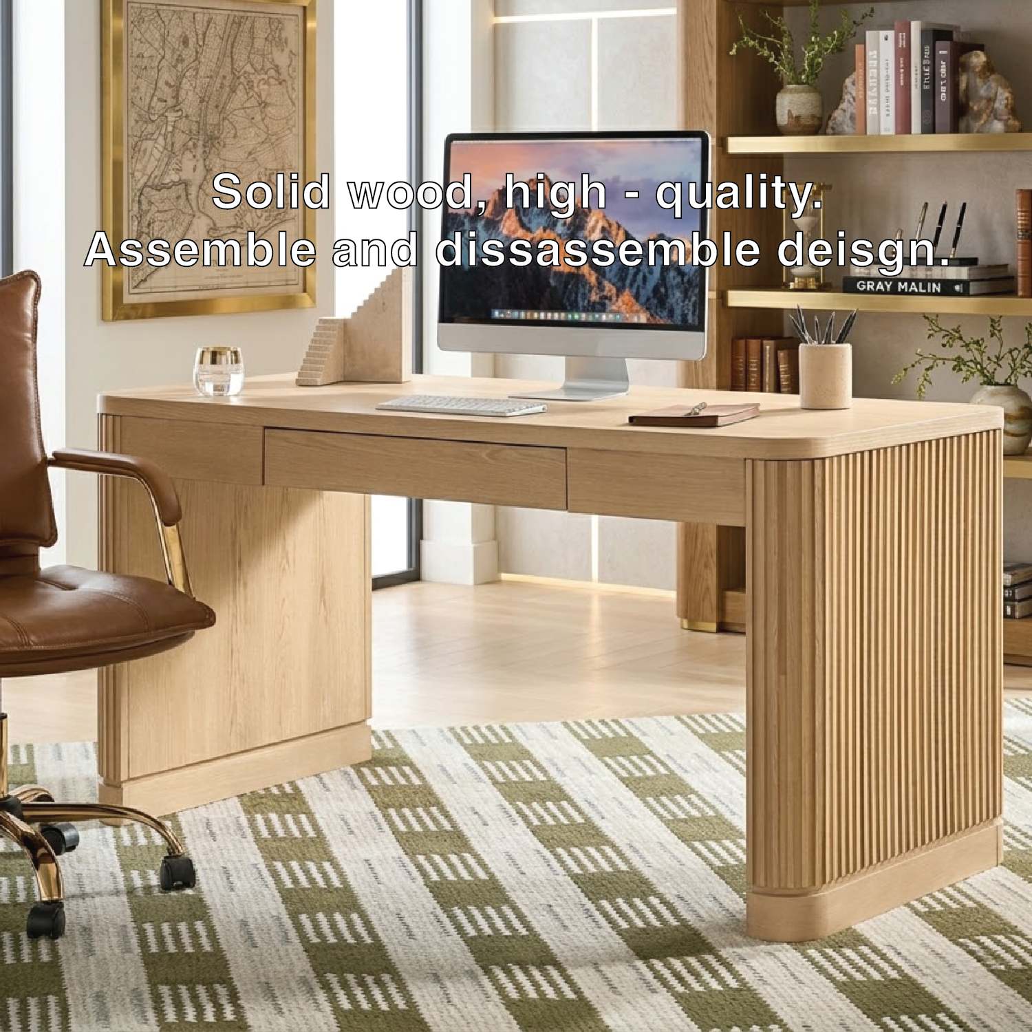Modern Work Desk with Ribbed Detail and Ample Storage for Home Office