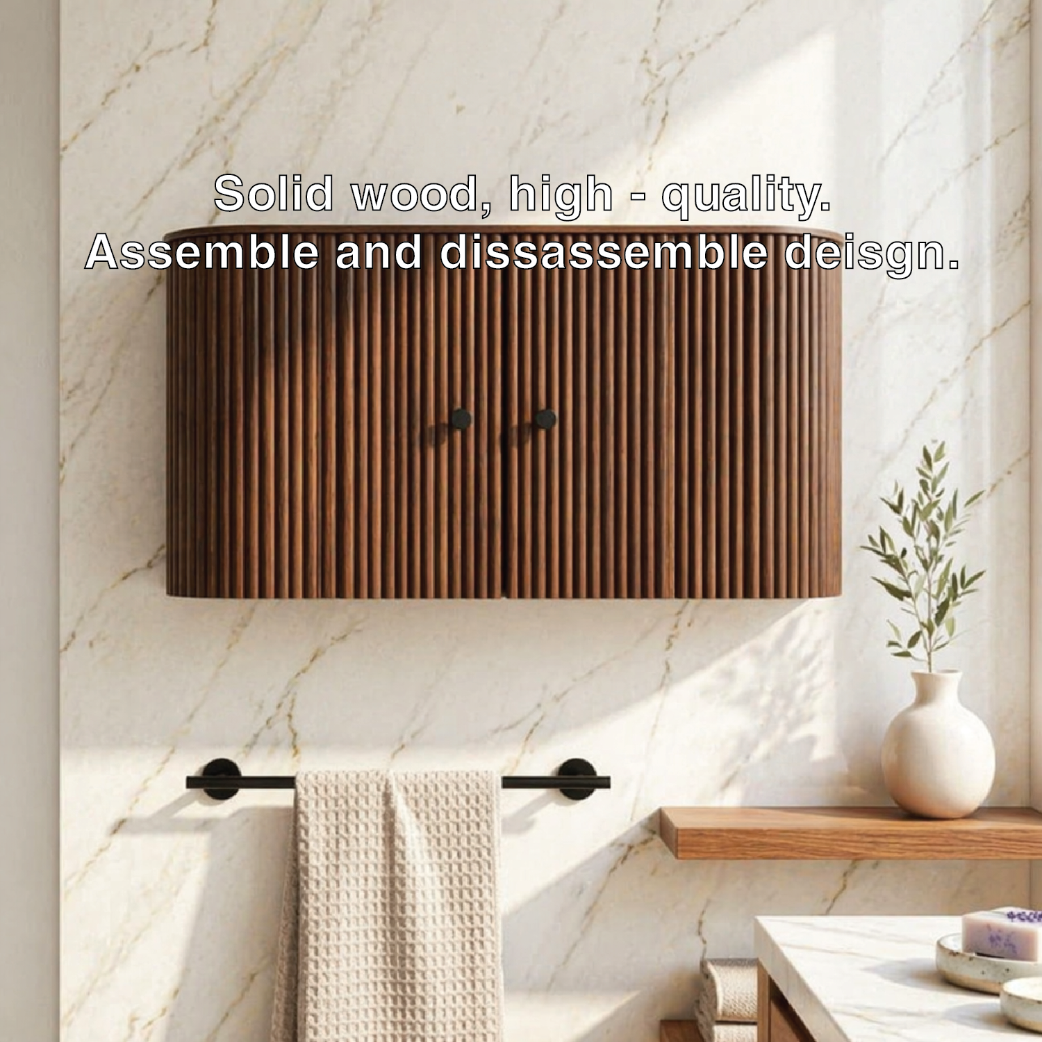 Curved Floating Bathroom Cabinet, Modern Fluted Wall Mounted Storage Organizer