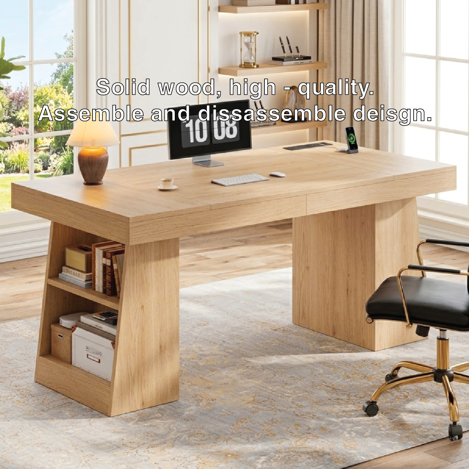 Modern Executive Desk with Built-in Storage and Spacious Work Surface