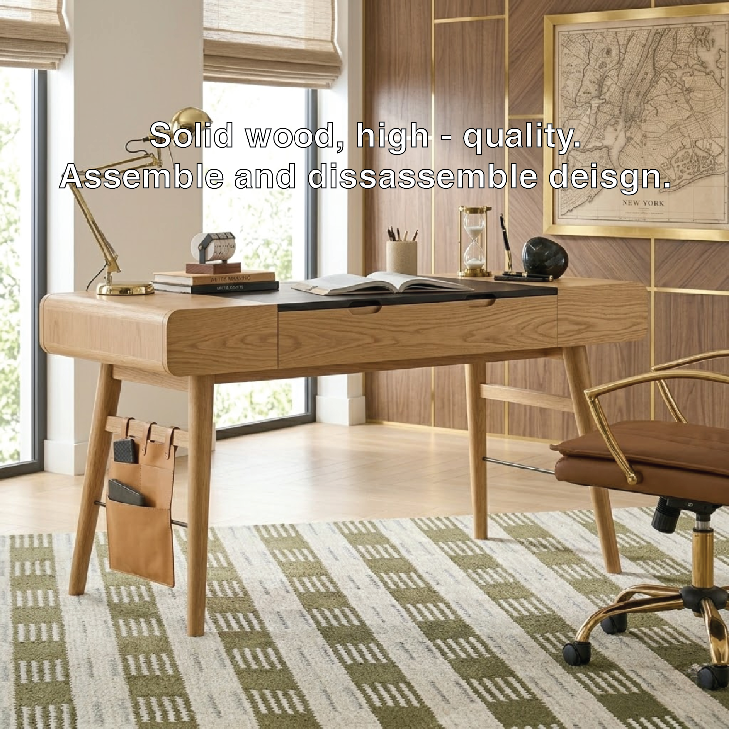 Modern Wooden Work Desk with Drawers and Storage