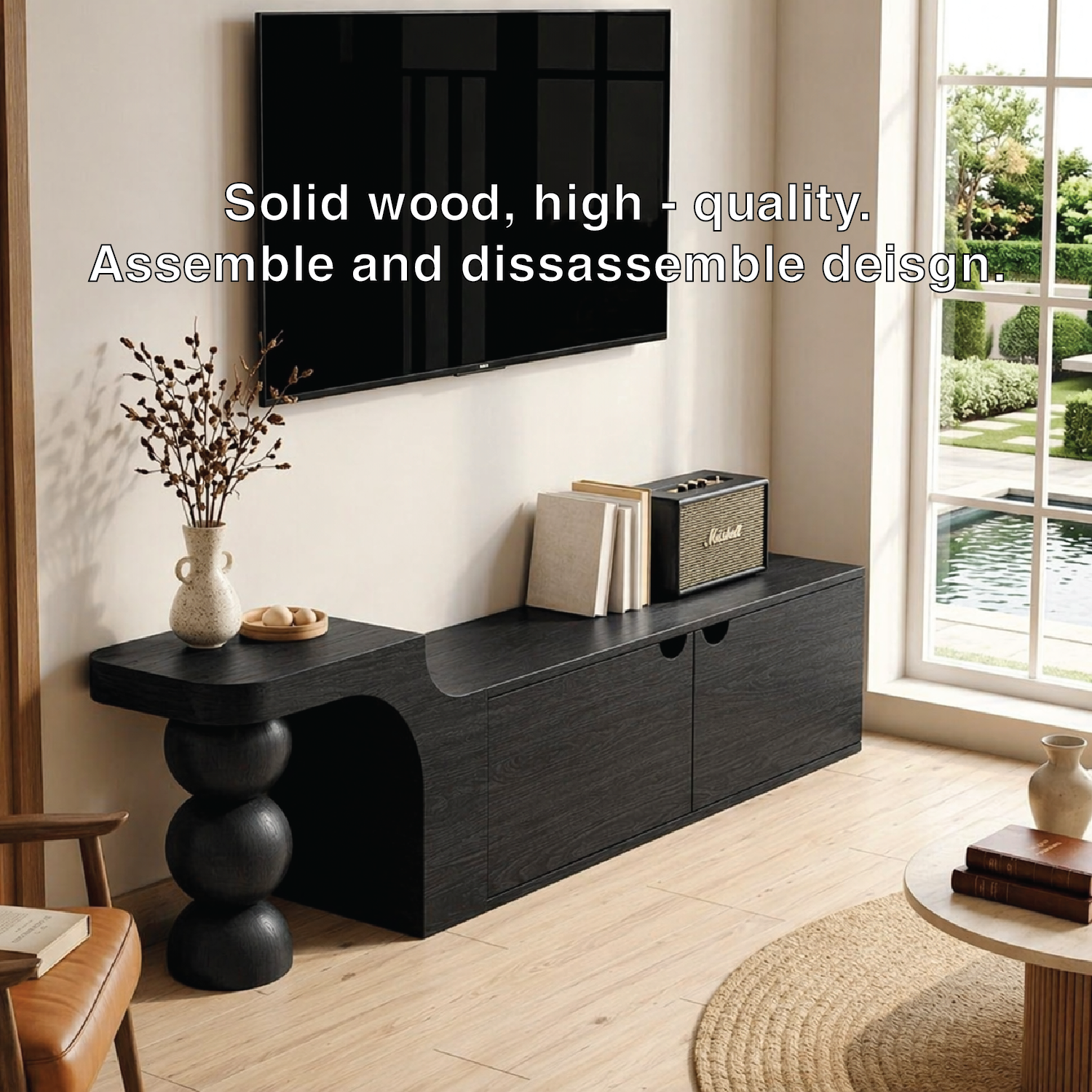 Modern Asymmetrical TV Console, Sculptural Media Cabinet for Elegant Home Interiors