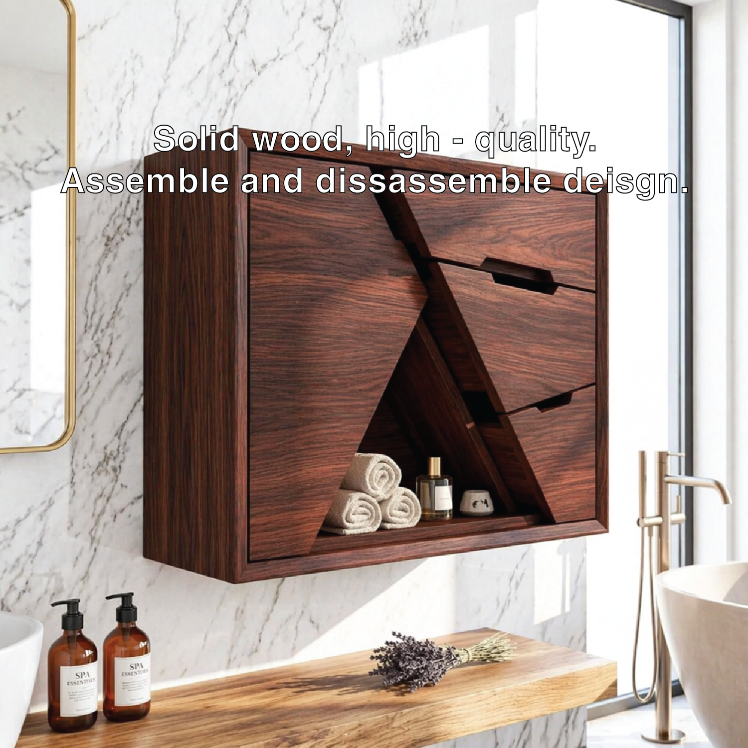 Geometric Floating Bathroom Cabinet, Modern Wall Mounted Vanity Storage Organizer