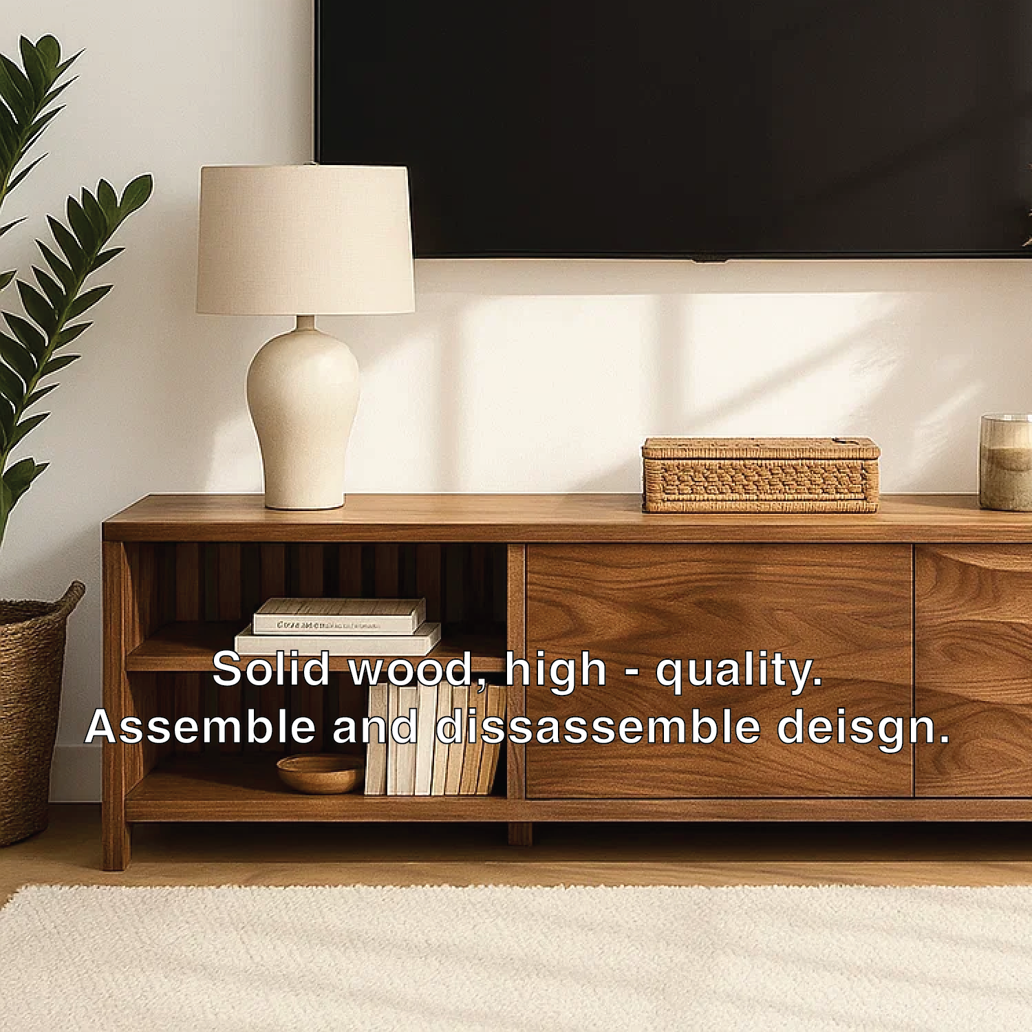 Modern Wood TV Stand With Cabinet and Open Shelf Long Media Console Entertainment Center
