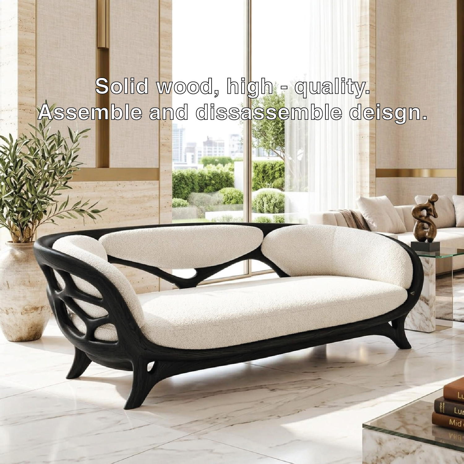 Sculptural Curved Loveseat, Luxury Upholstered Accent Sofa for Modern Interiors