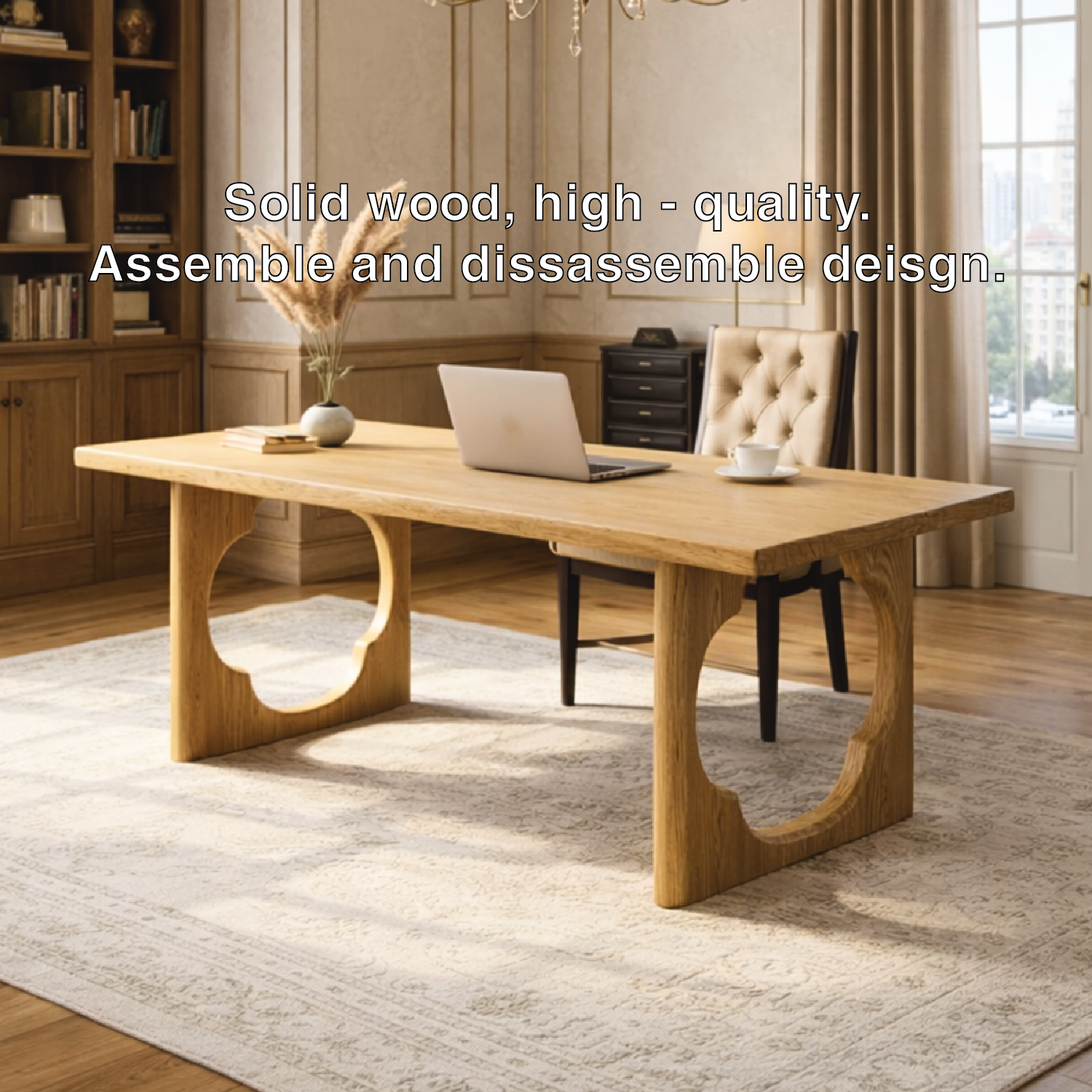 Elegant Wooden Executive Desk with Unique Circular Base for Home Office or Study