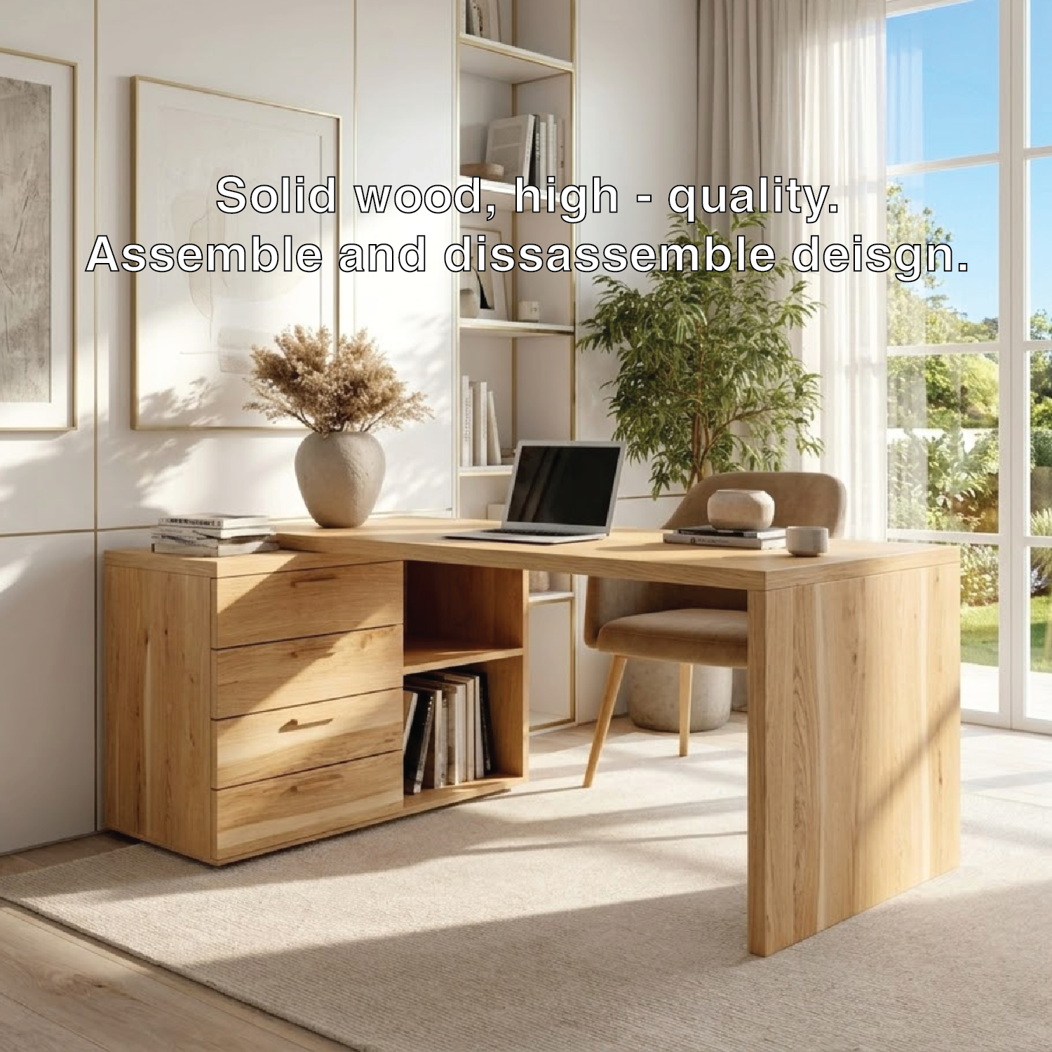 Modern L Shaped Desk with Drawers Storage Home Office Corner Writing Table Large Workspace
