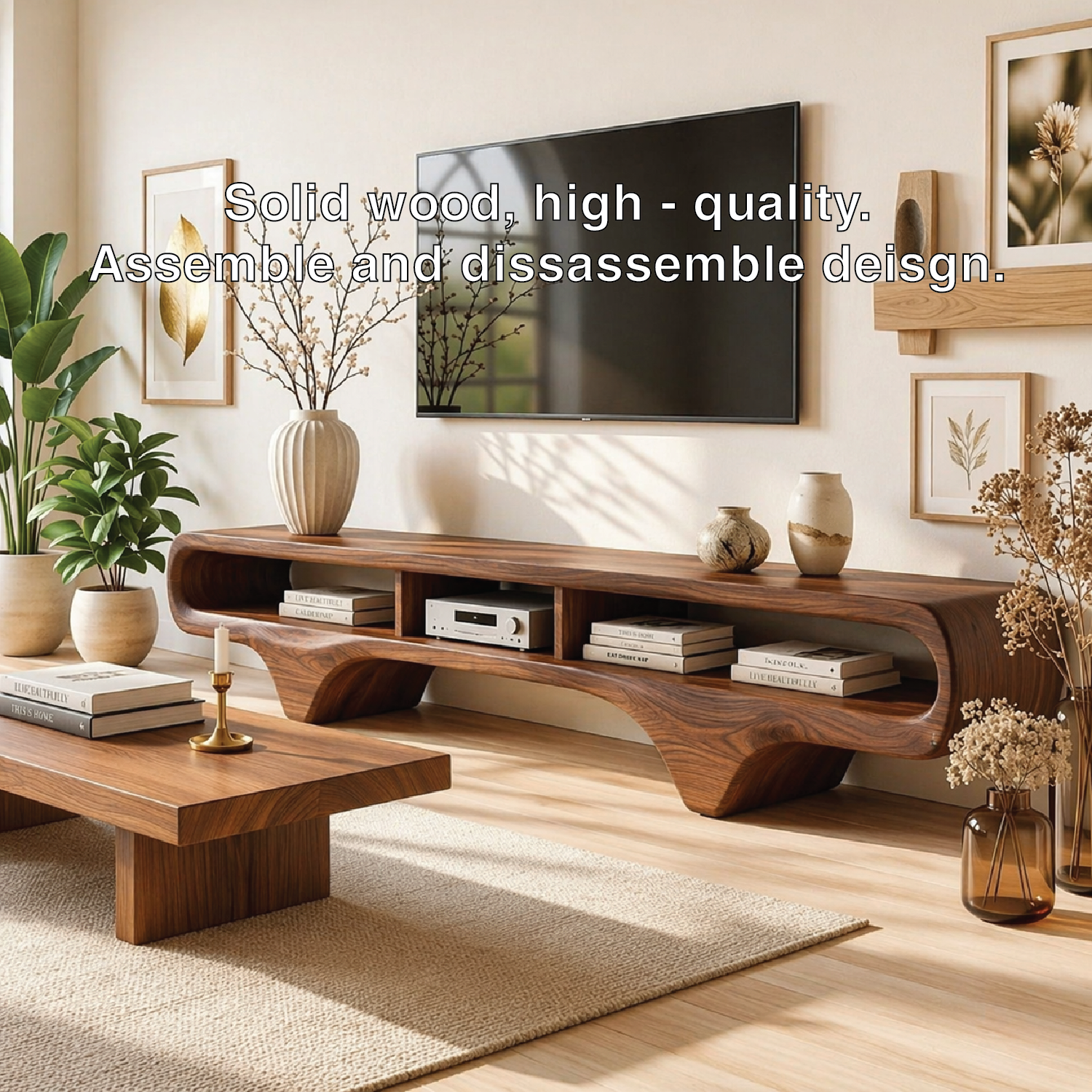 Organic Curved TV Console, Sculptural Media Stand for Luxury Sophisticated Interiors