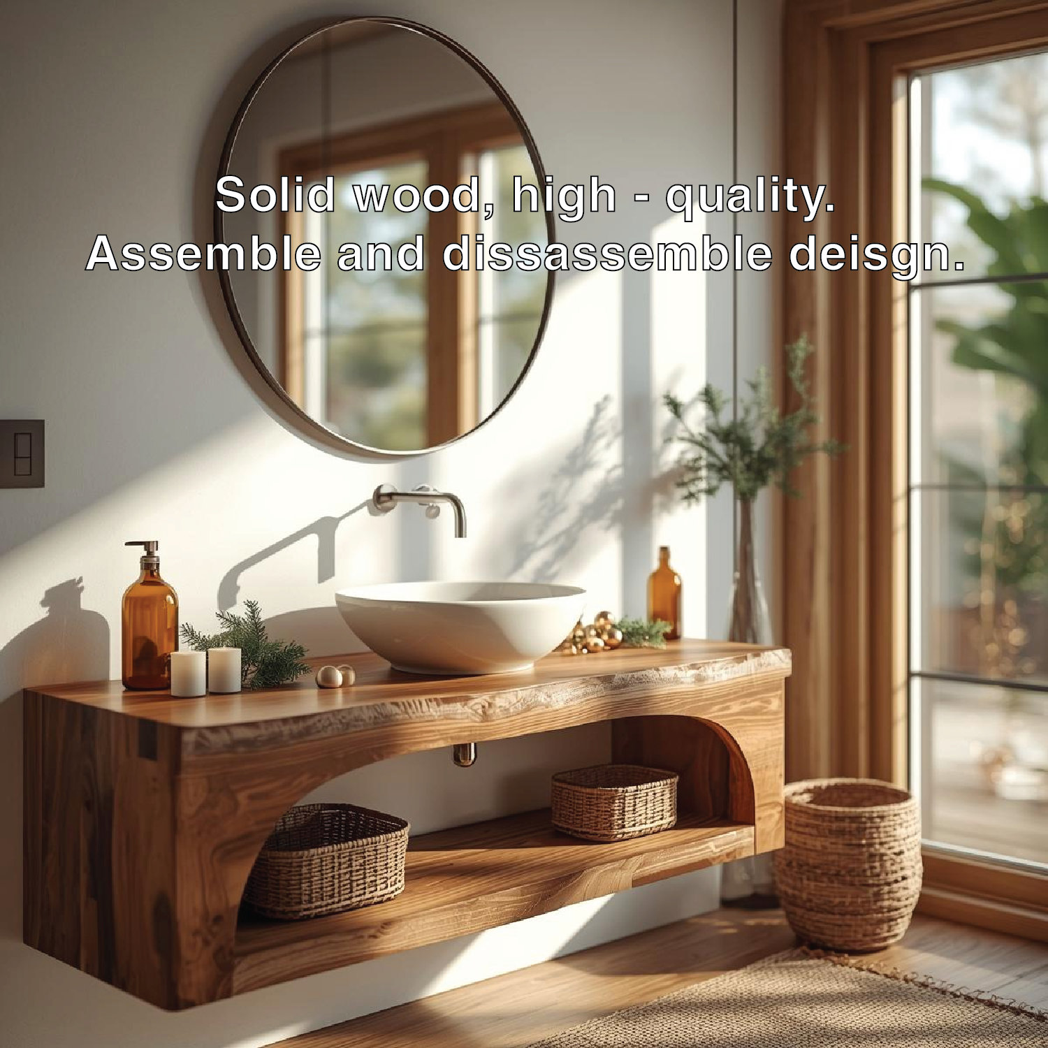 Floating Vanity with Walnut Wood Finish and Spacious Storage Shelf