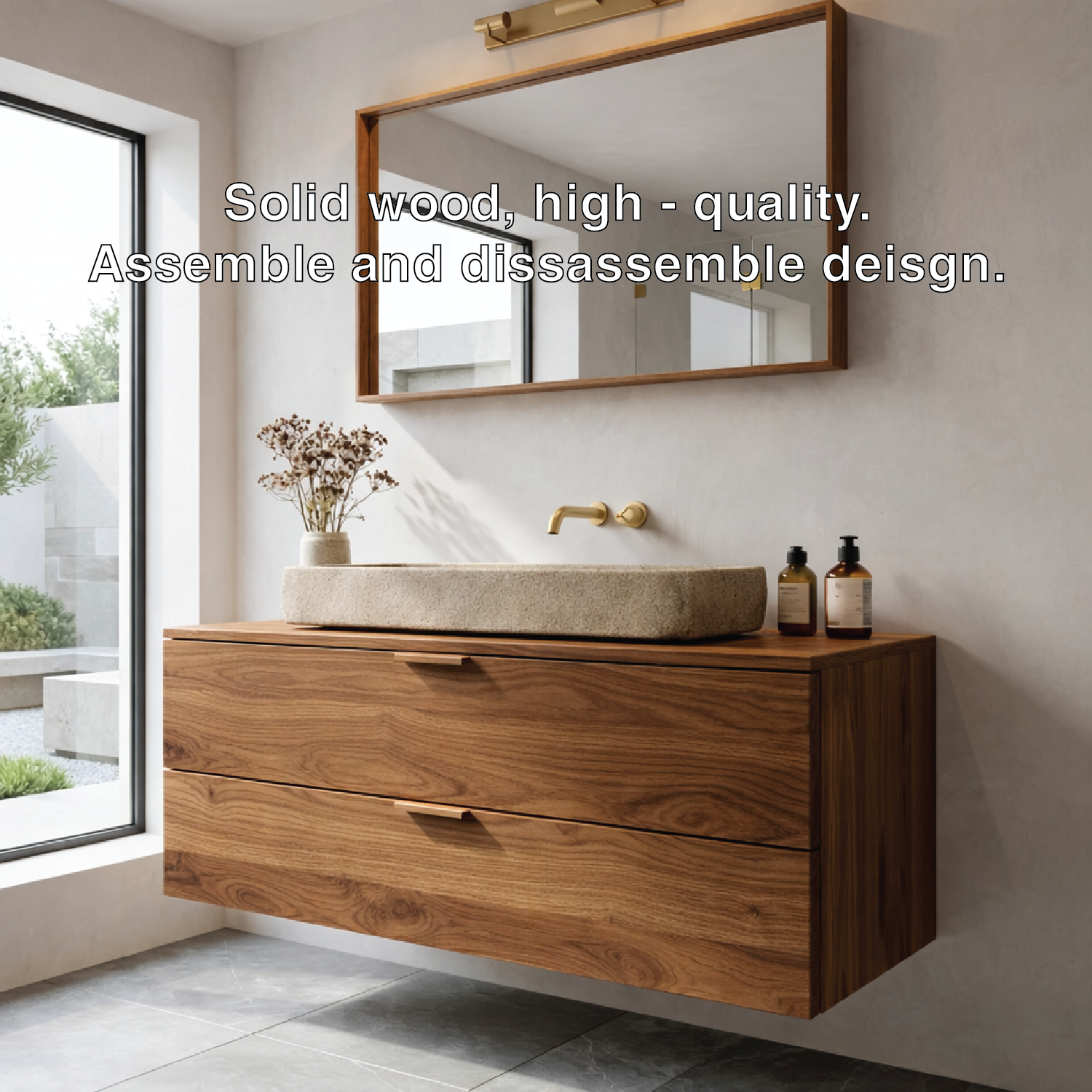 Modern Solid Wood Bathroom Vanity with Floating Drawers and Minimalist Design