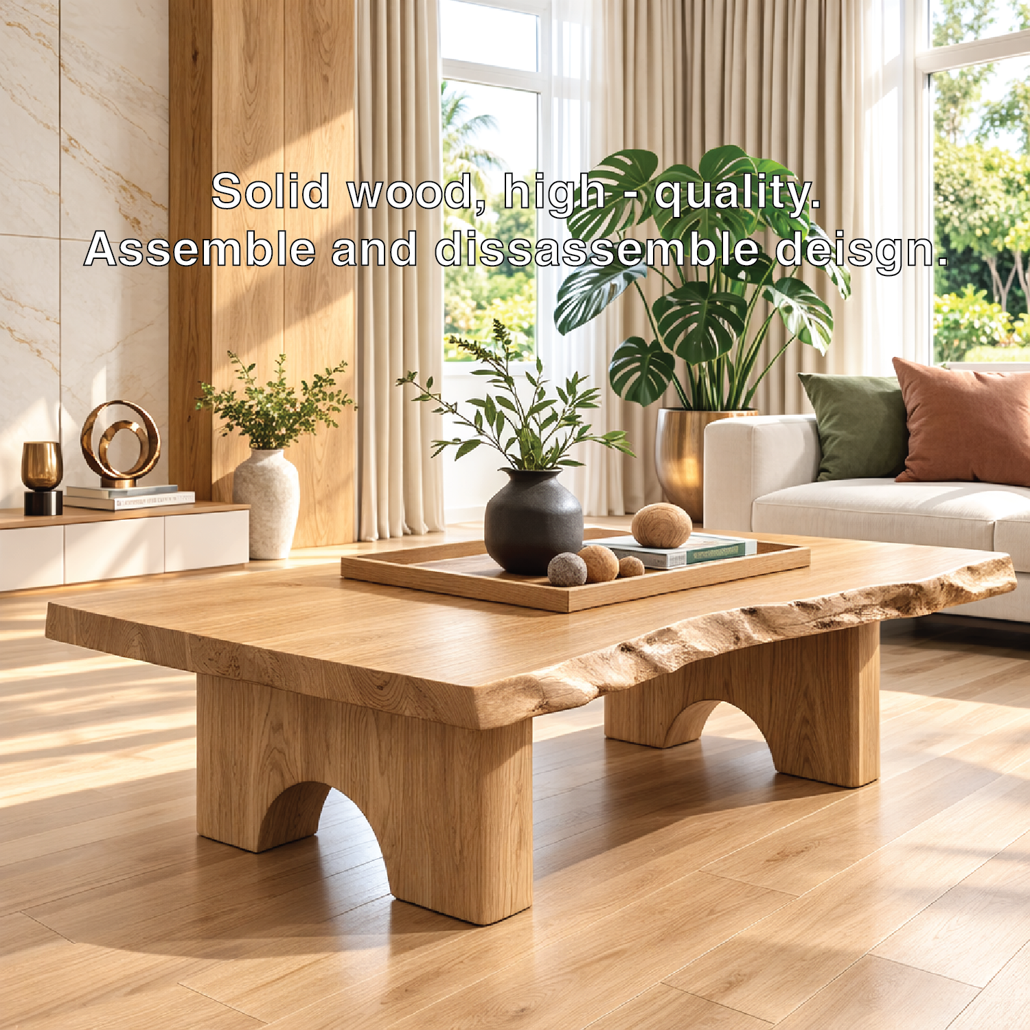 Unique Solid Wood Coffee Table with Artistic Design and Natural Finish