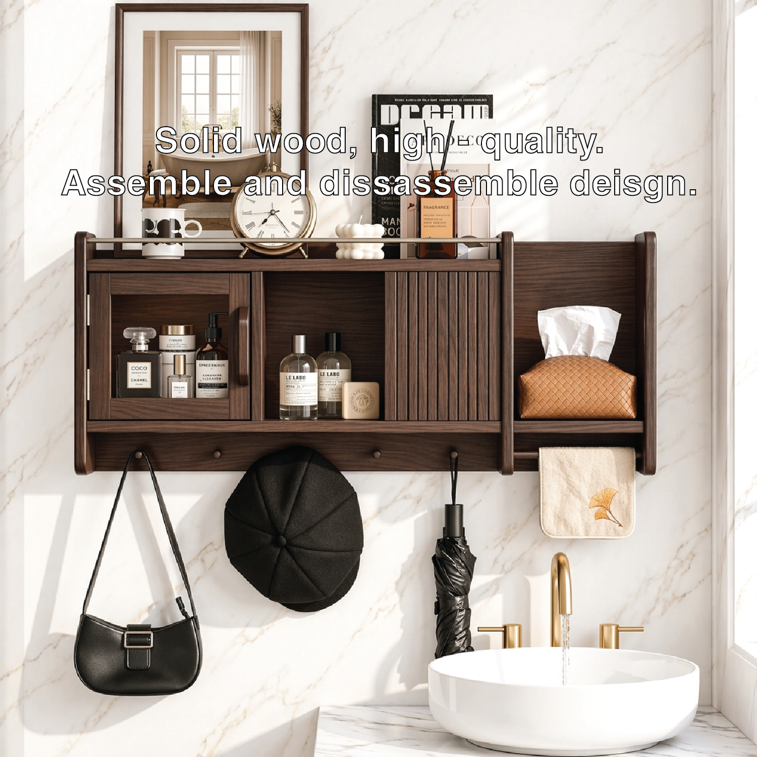 Floating Bathroom Cabinet, Wall Mounted Vanity Shelf Organizer With Tissue Holder