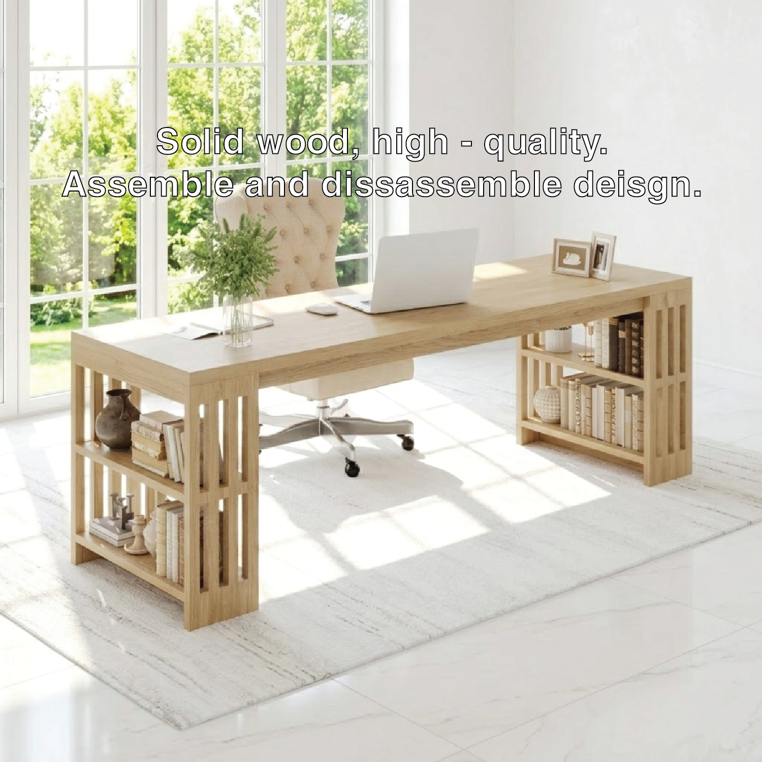 Modern Office Desk with Storage Shelves Large Writing Computer Desk Home Workspace