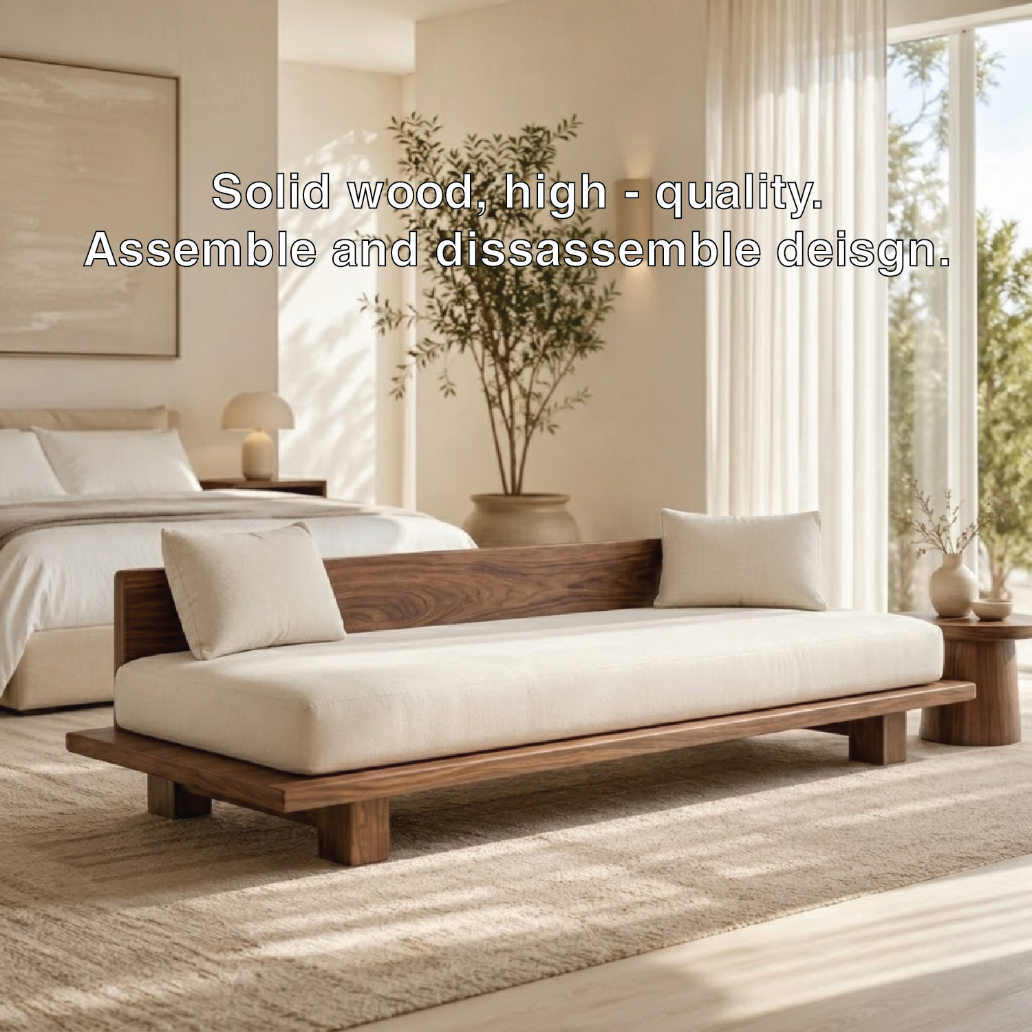 Modern Daybed Sofa with Backrest Minimal Upholstered Bench for Bedroom Decor