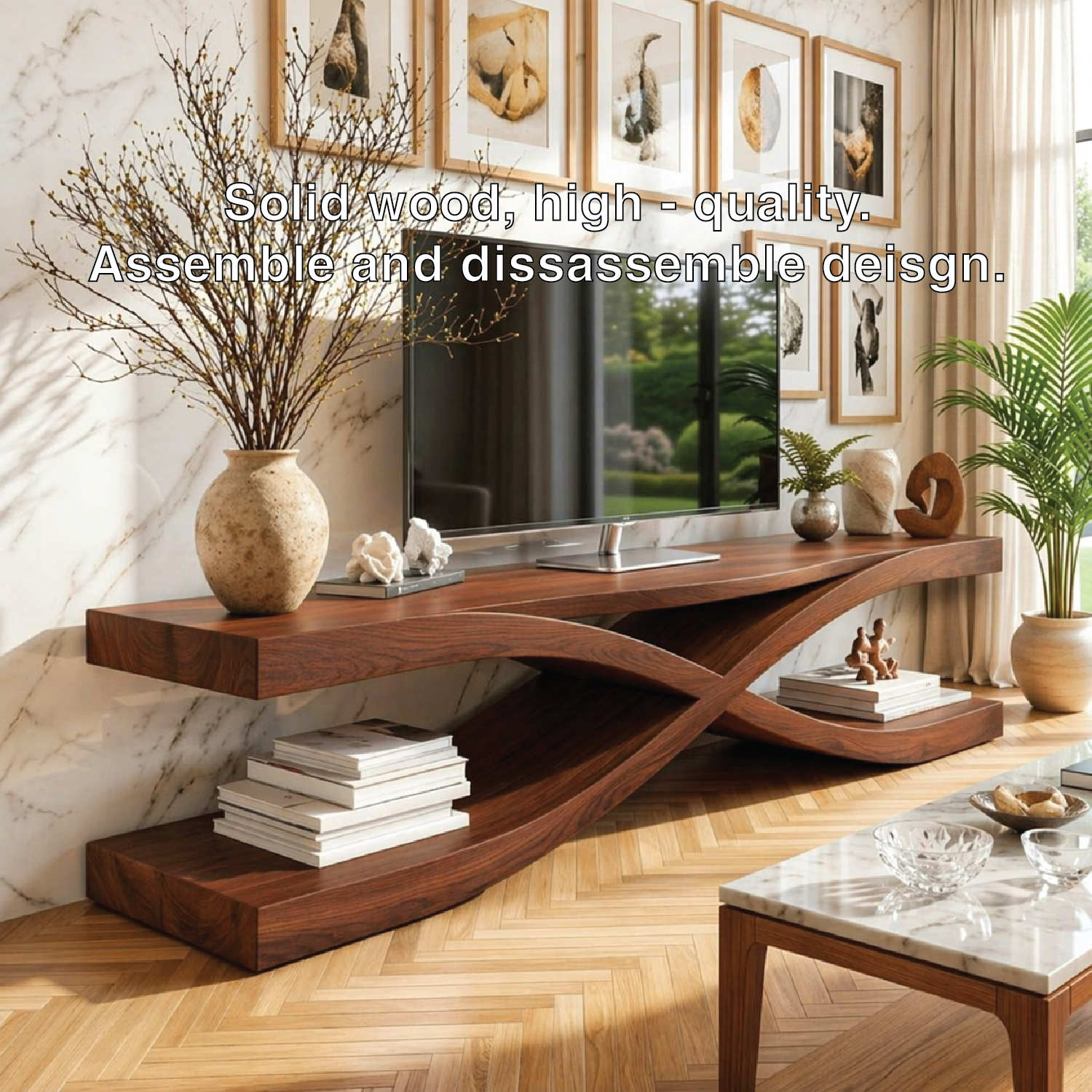Modern Wave TV Console, Sculptural Media Stand, Minimalist Living Room Cabinet