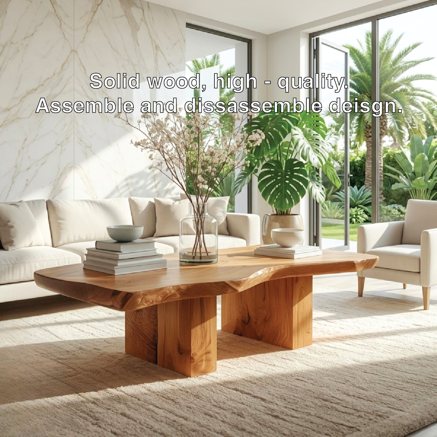 Handcrafted Natural Wood Coffee Table with Sculptural Design