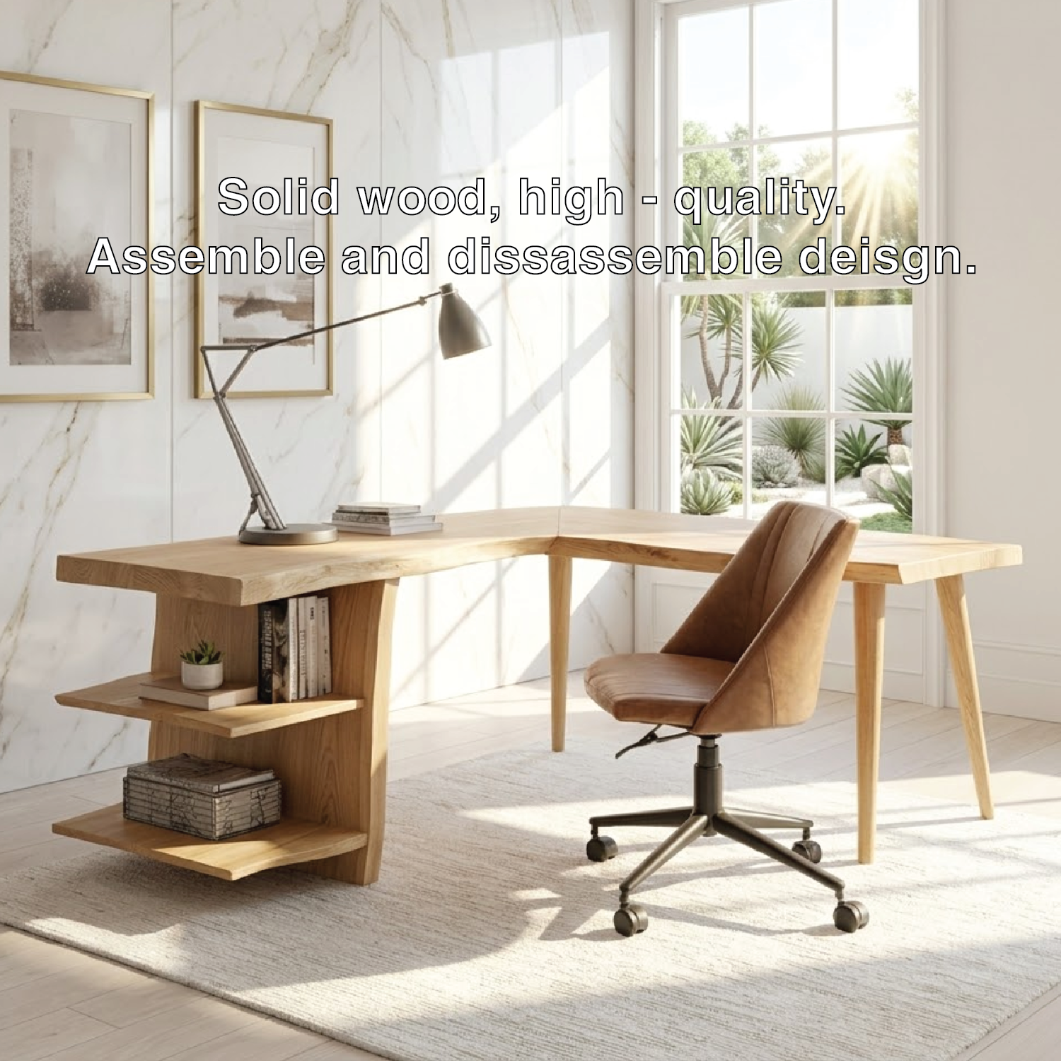 Modern L Shaped Writing Desk with Shelf Home Office Corner Workstation Table