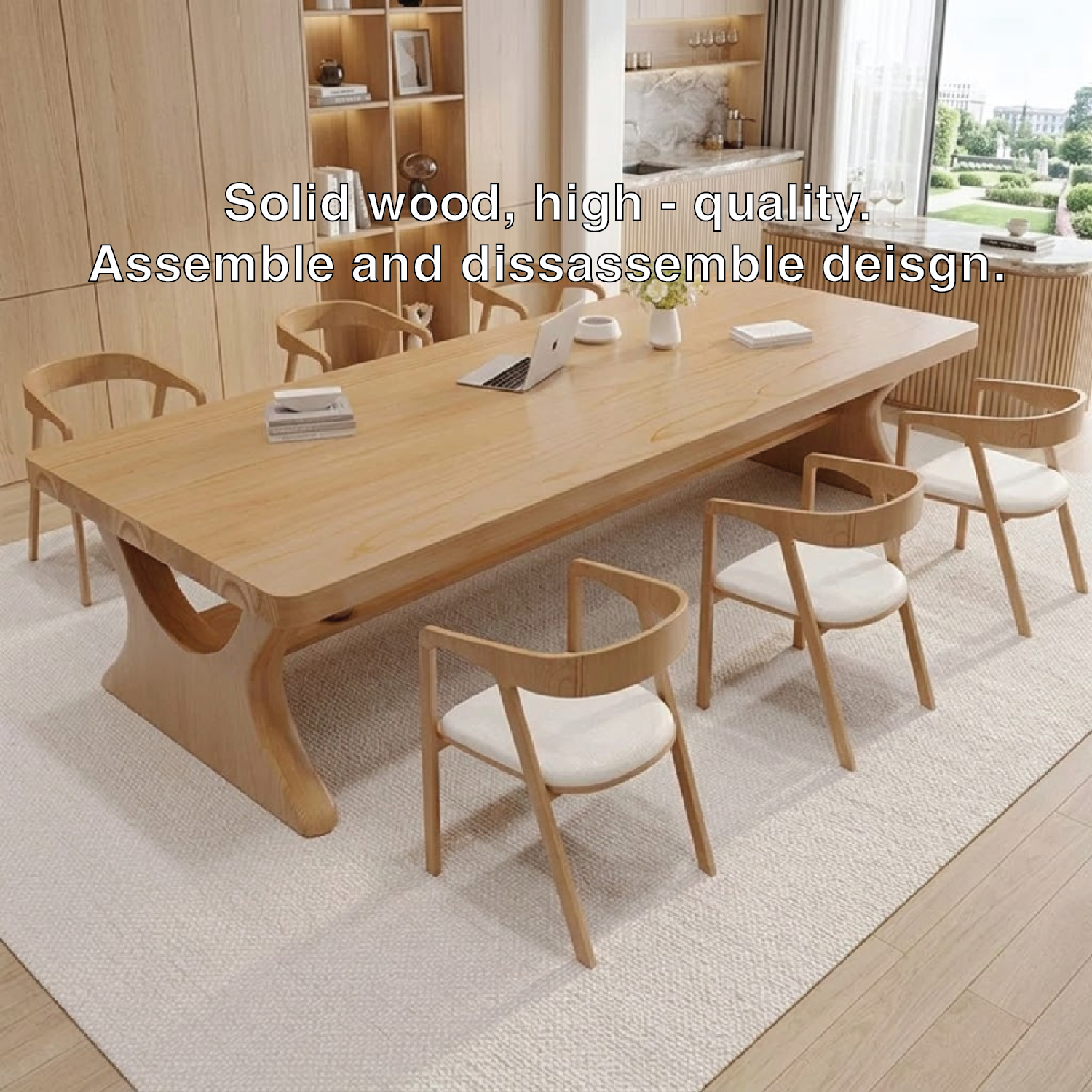 Modern Executive Work Desk with Sculptural Pedestal Base, Large Minimalist Office Table